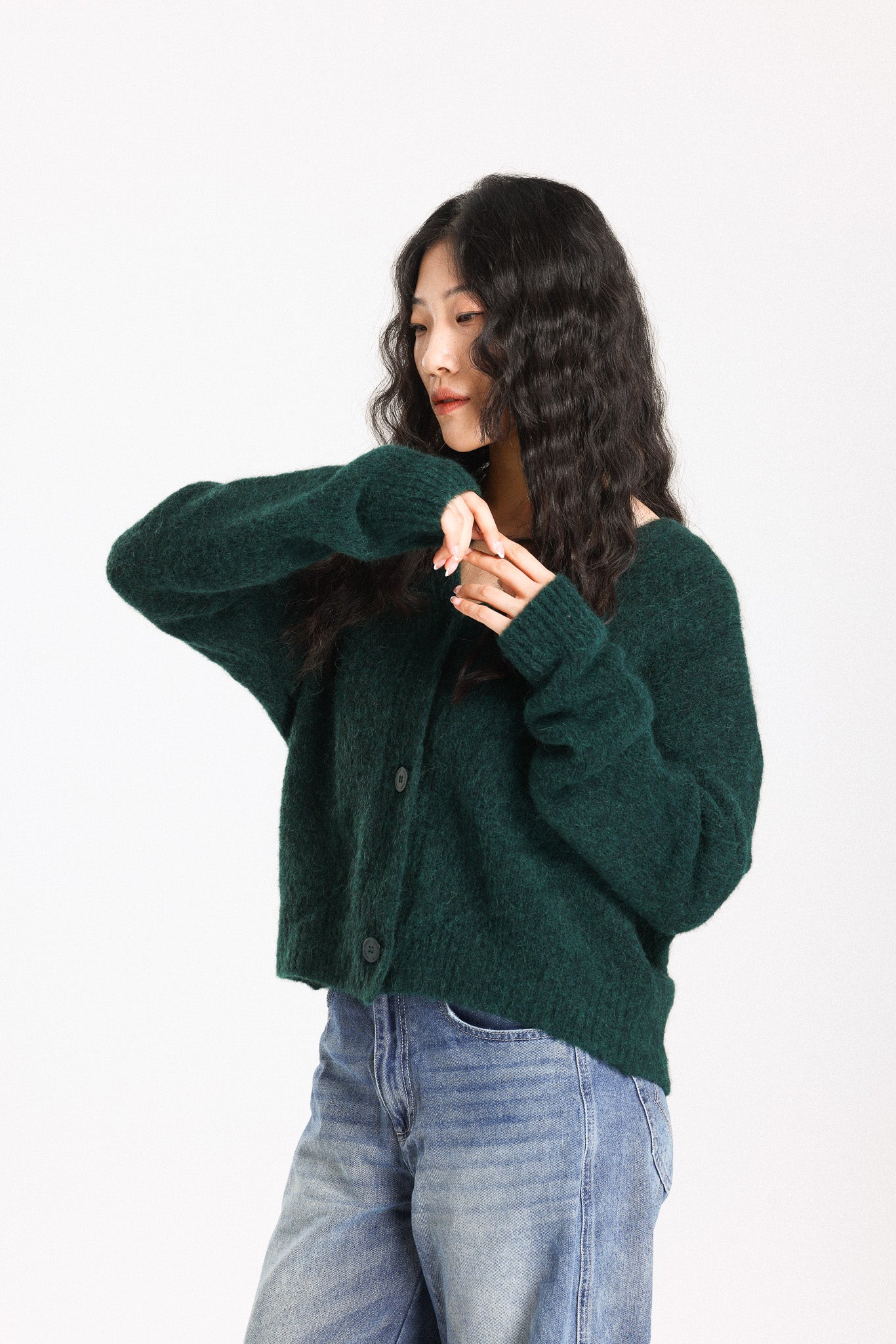 Lara Alpaca wool Knit Cardigan - Forest