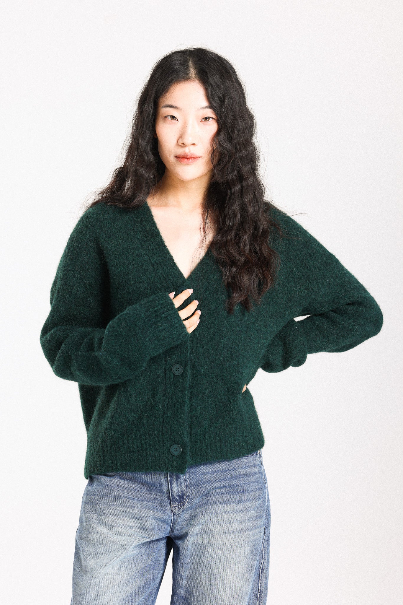 Lara Alpaca wool Knit Cardigan - Forest