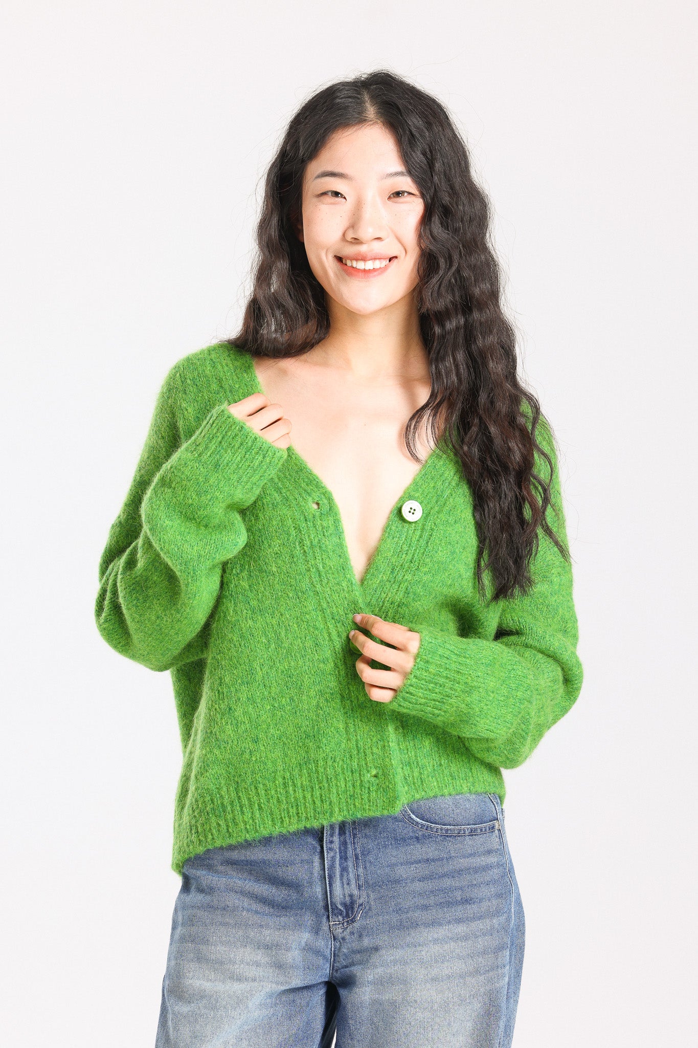 Lara Alpaca wool Knit Cardigan - Green