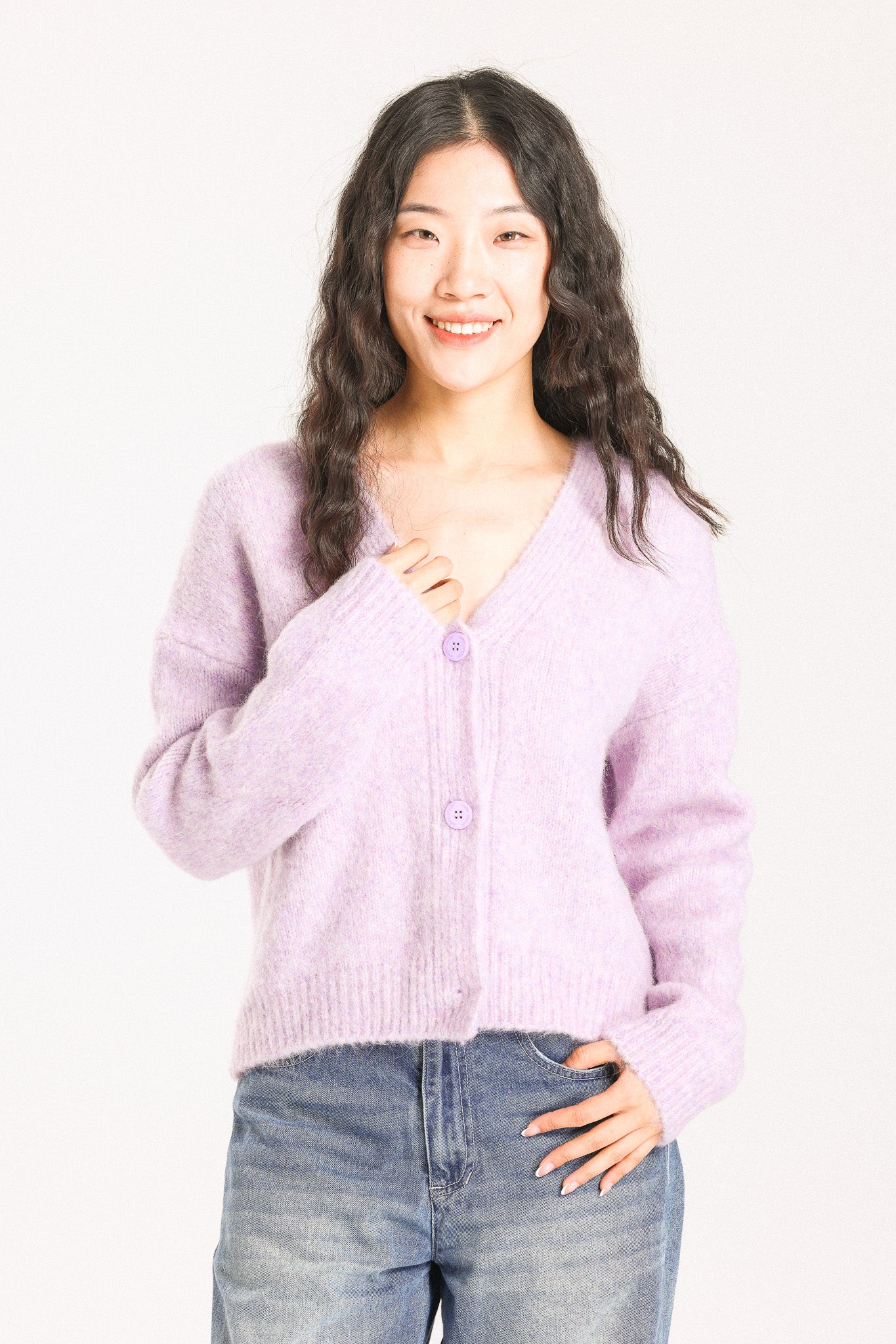 Lara Alpaca wool Knit Cardigan - Purple