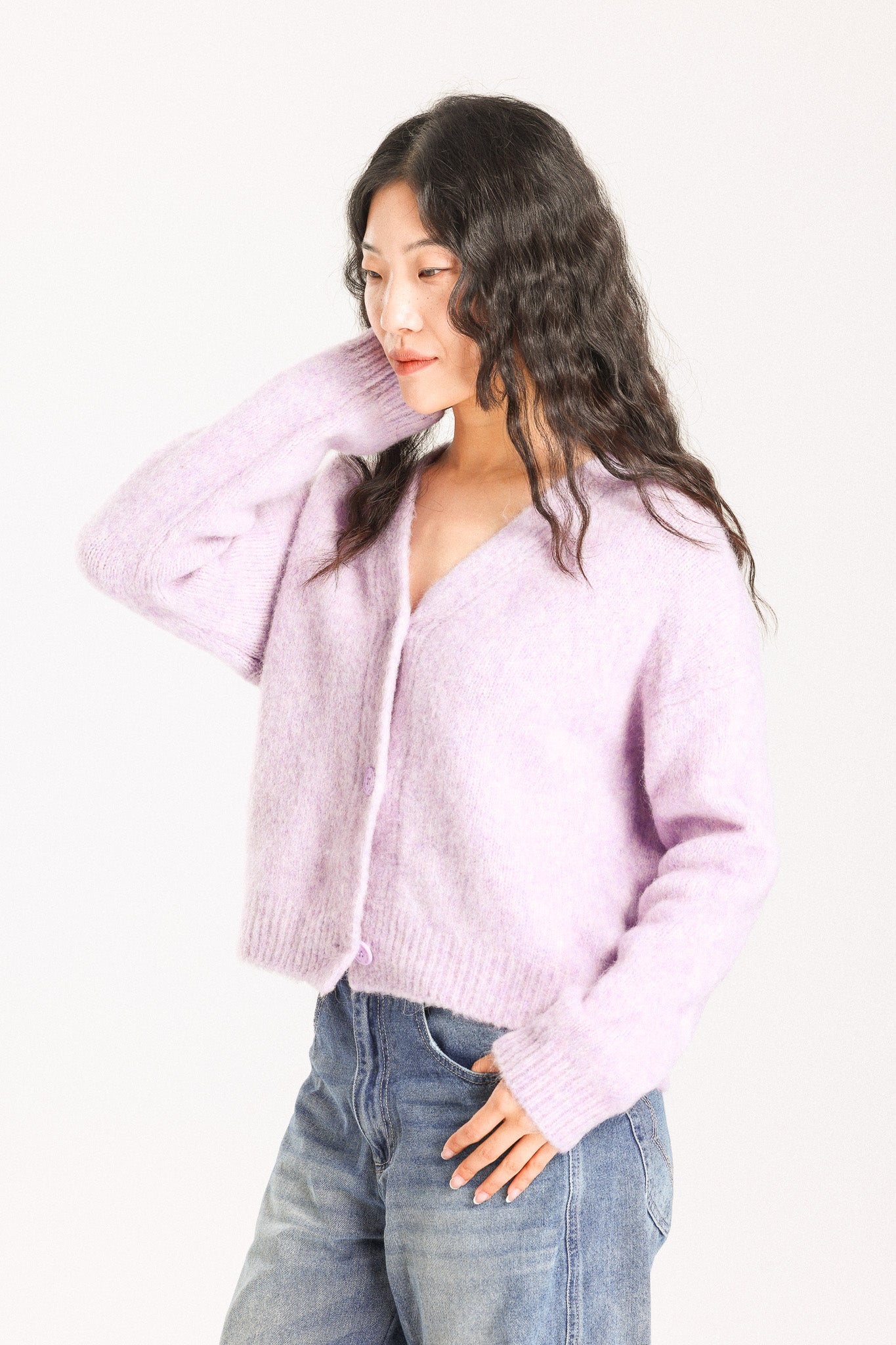 Lara Alpaca wool Knit Cardigan - Purple