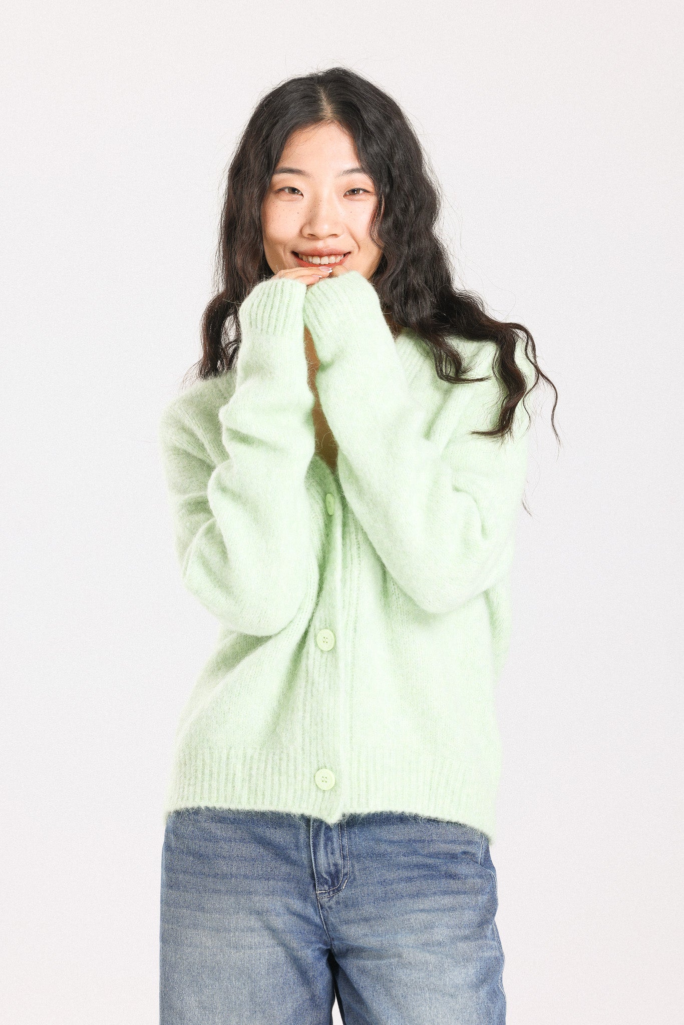 Lara Alpaca wool Knit Cardigan - Lime