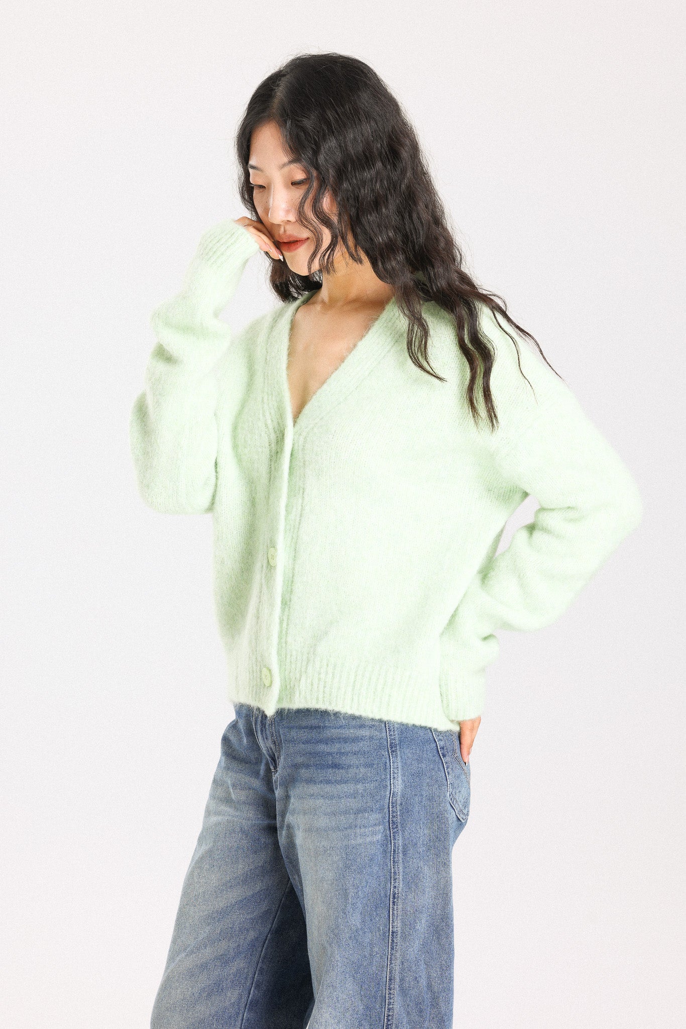Lara Alpaca wool Knit Cardigan - Lime