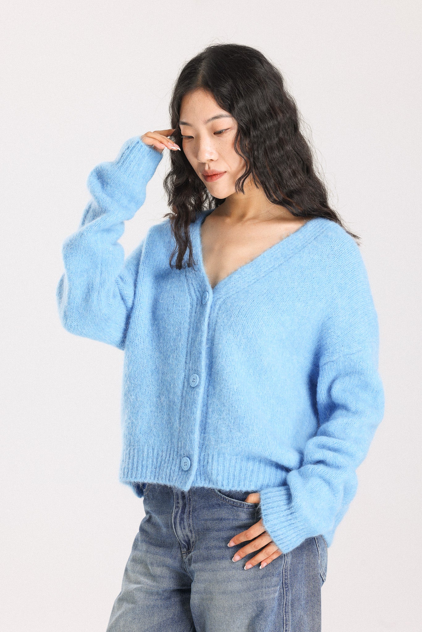 Lara Alpaca wool Knit Cardigan - Sky