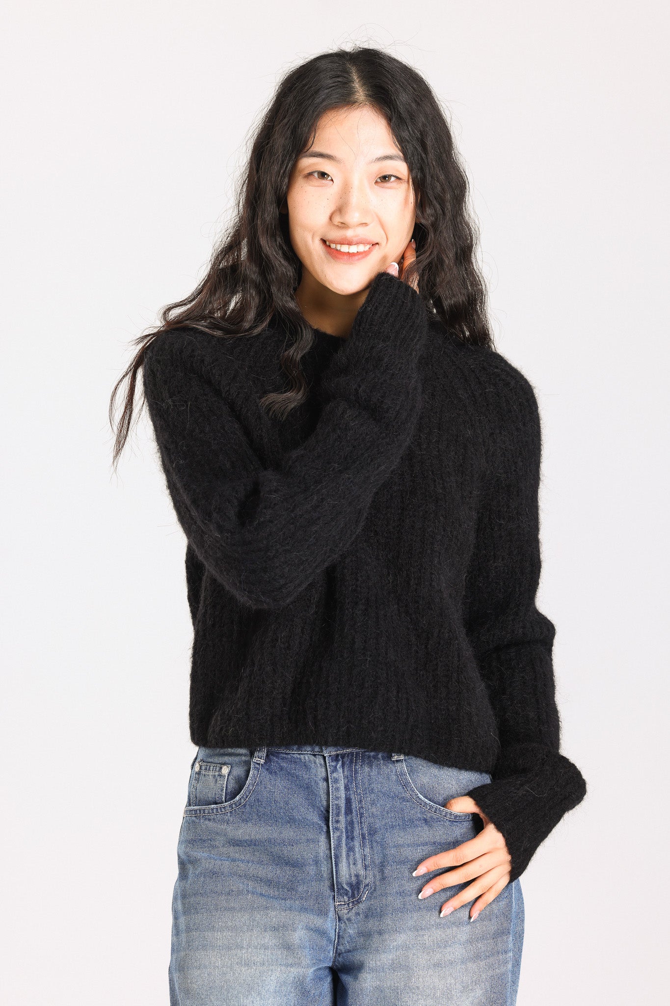 Janet Ribbed Alpaca wool Knit Jumper - Black