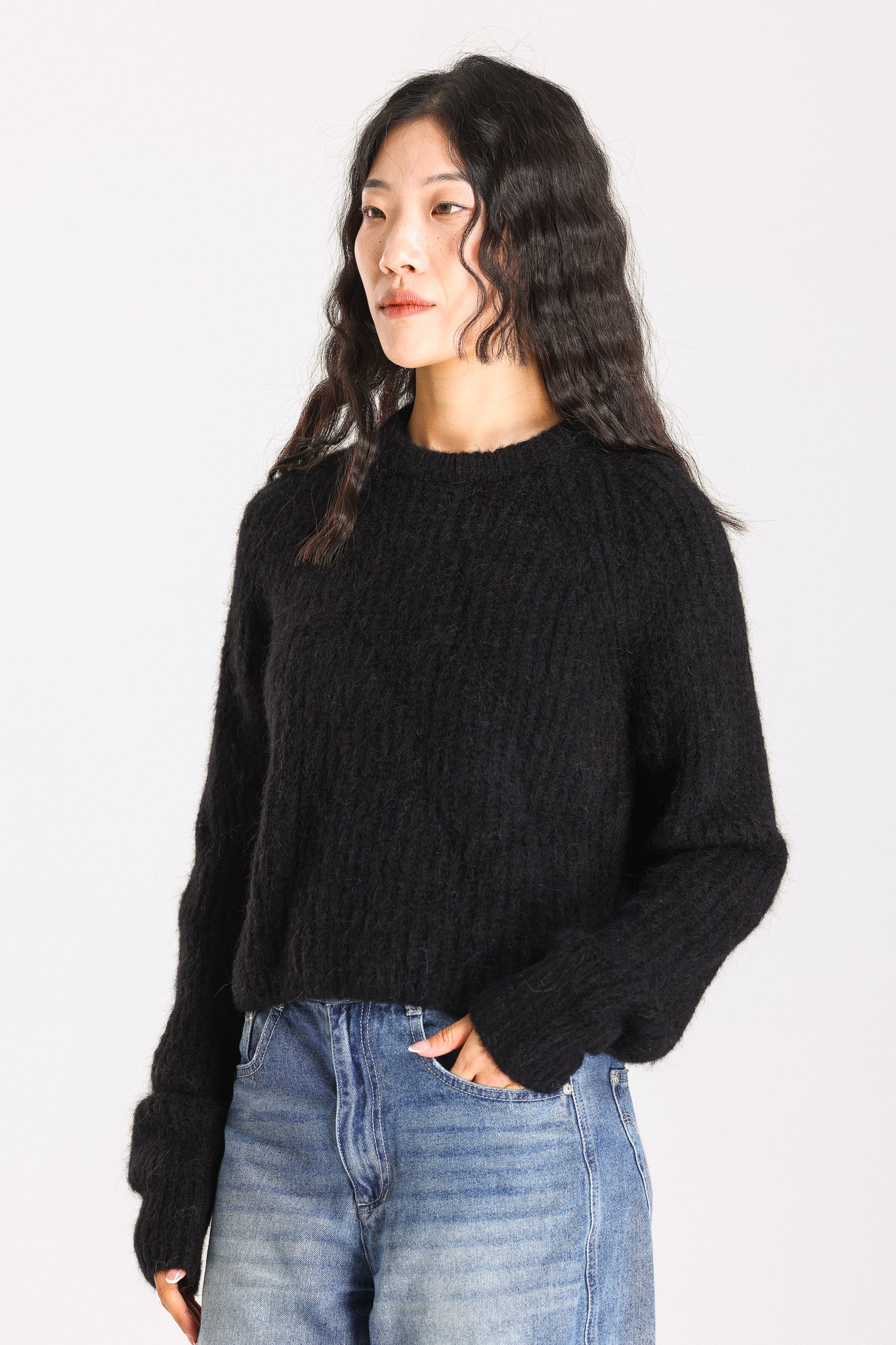 Janet Ribbed Alpaca wool Knit Jumper - Black