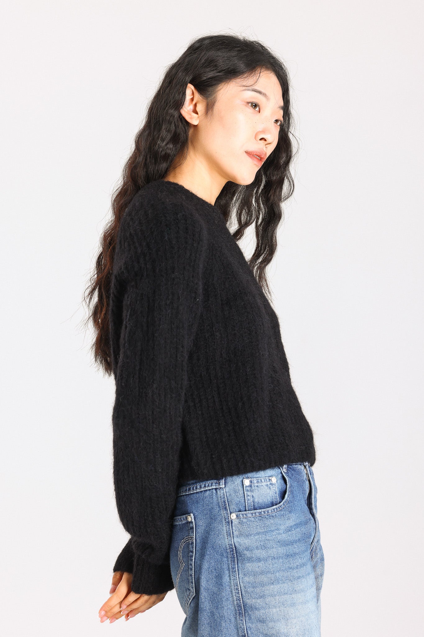Janet Ribbed Alpaca wool Knit Jumper - Black