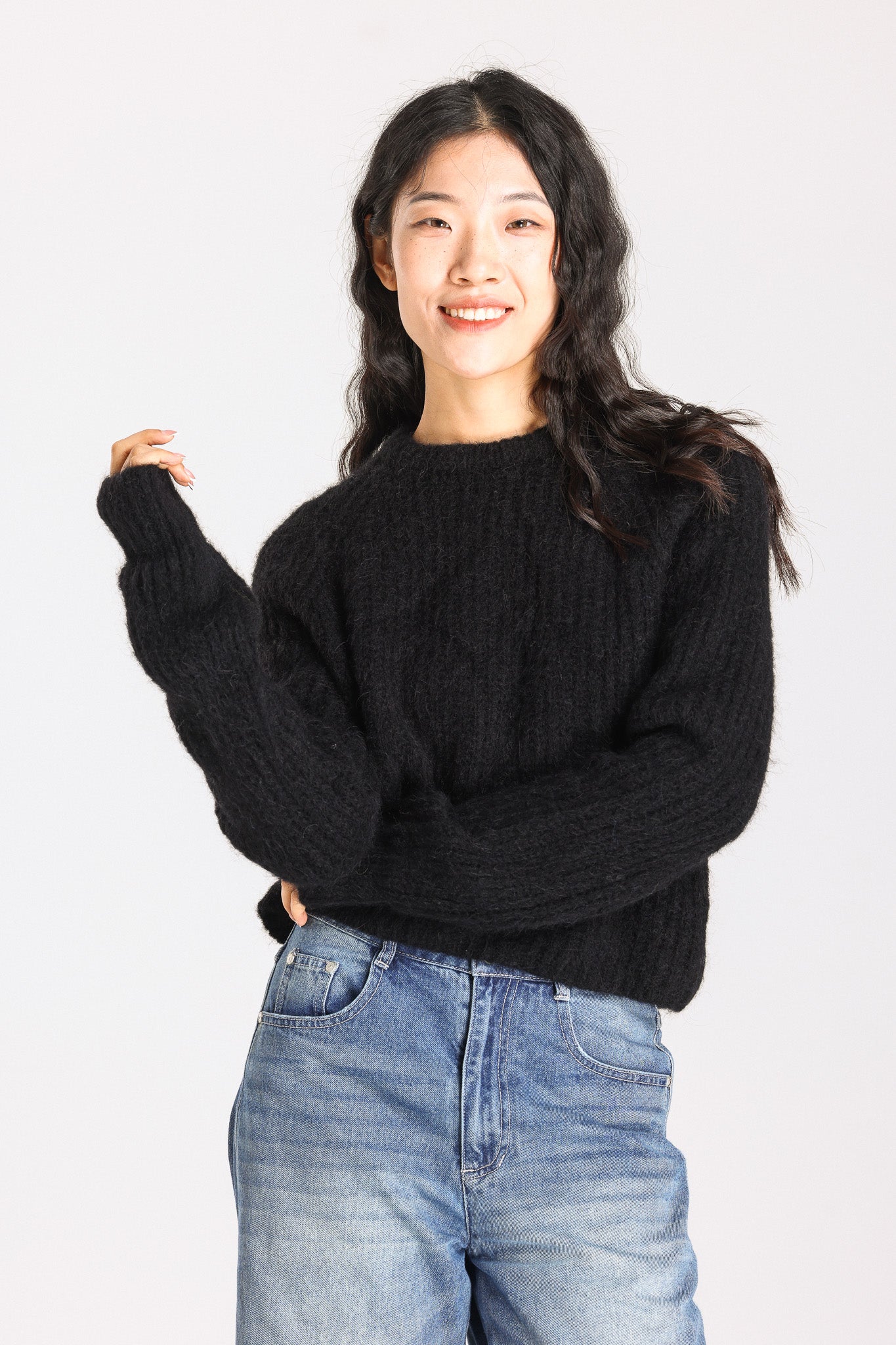 Janet Ribbed Alpaca wool Knit Jumper - Black