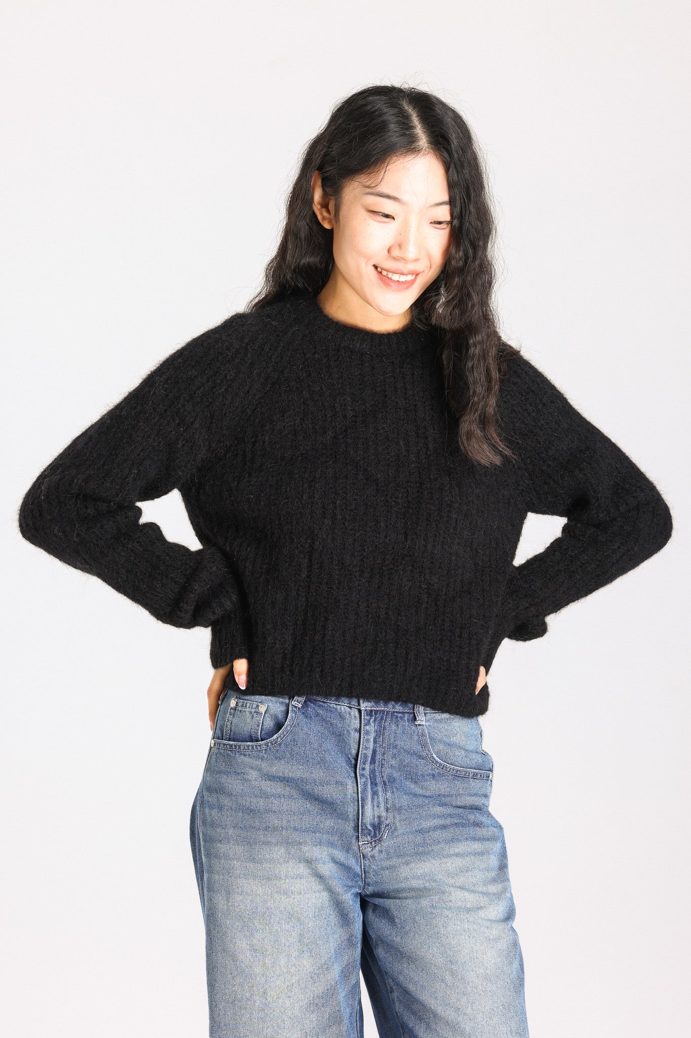 Janet Ribbed Alpaca wool Knit Jumper - Black