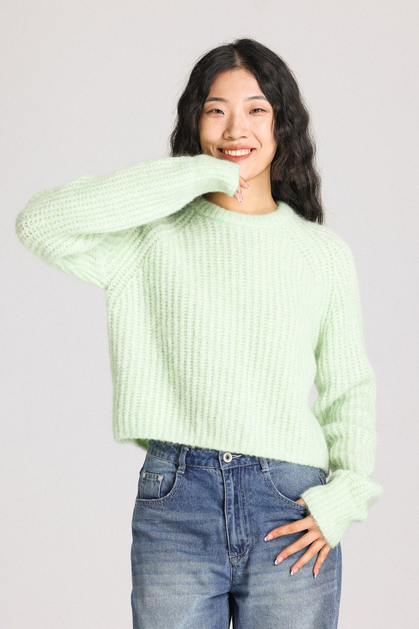 Janet Ribbed Alpaca wool Knit Jumper - Lime