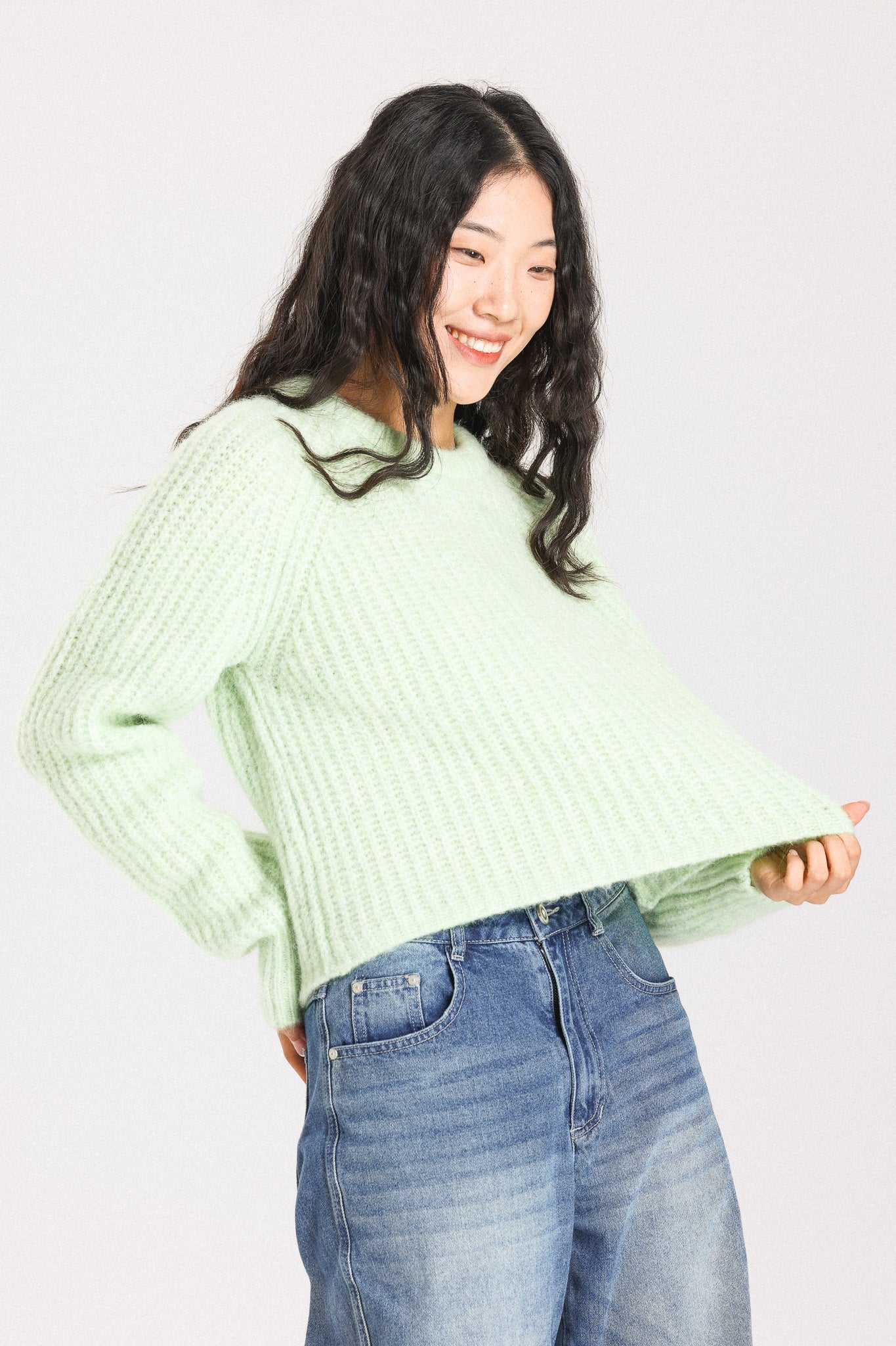 Janet Ribbed Alpaca wool Knit Jumper - Lime