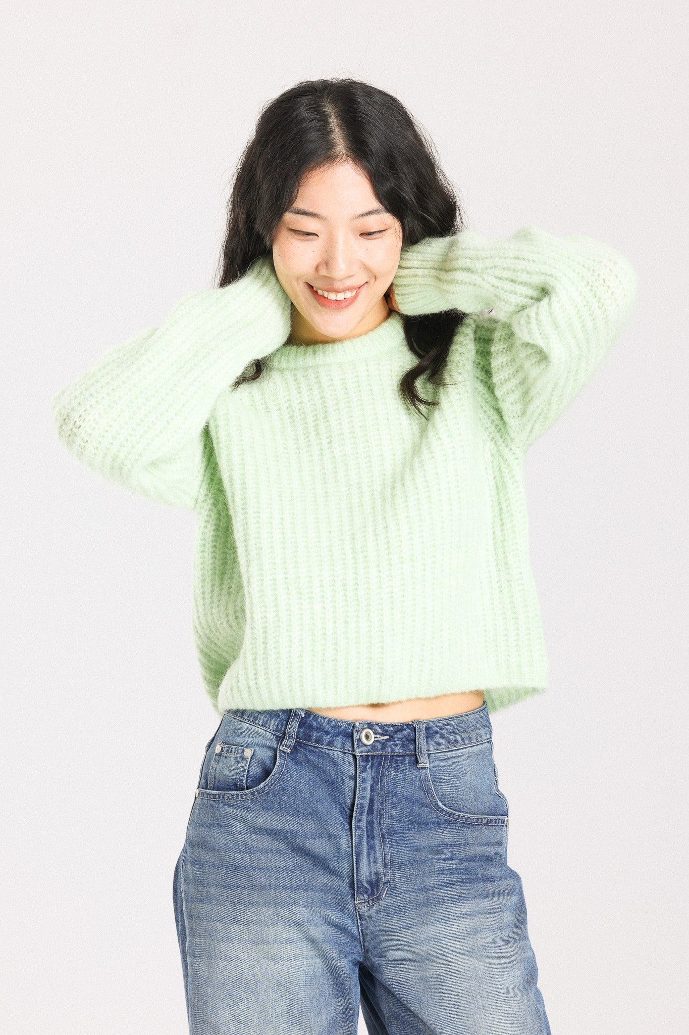 Janet Ribbed Alpaca wool Knit Jumper - Lime