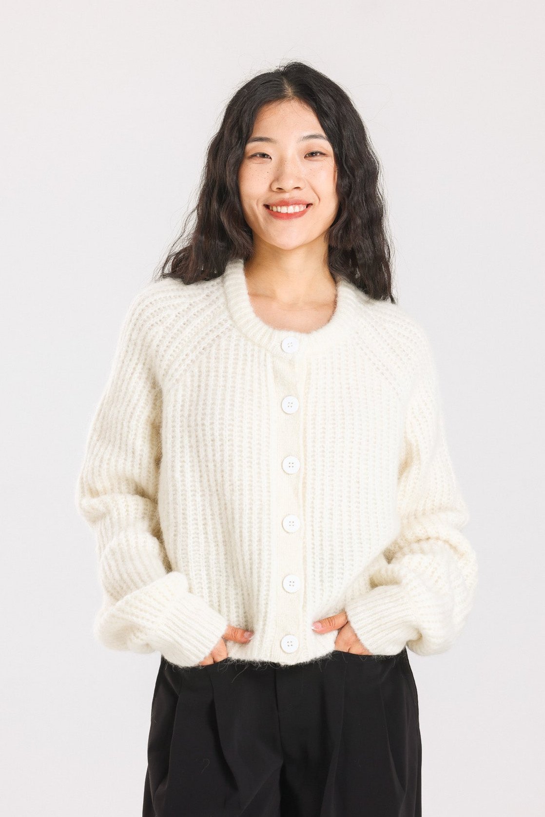 Janet Ribbed Alpaca wool Knit Cardigan - Cream