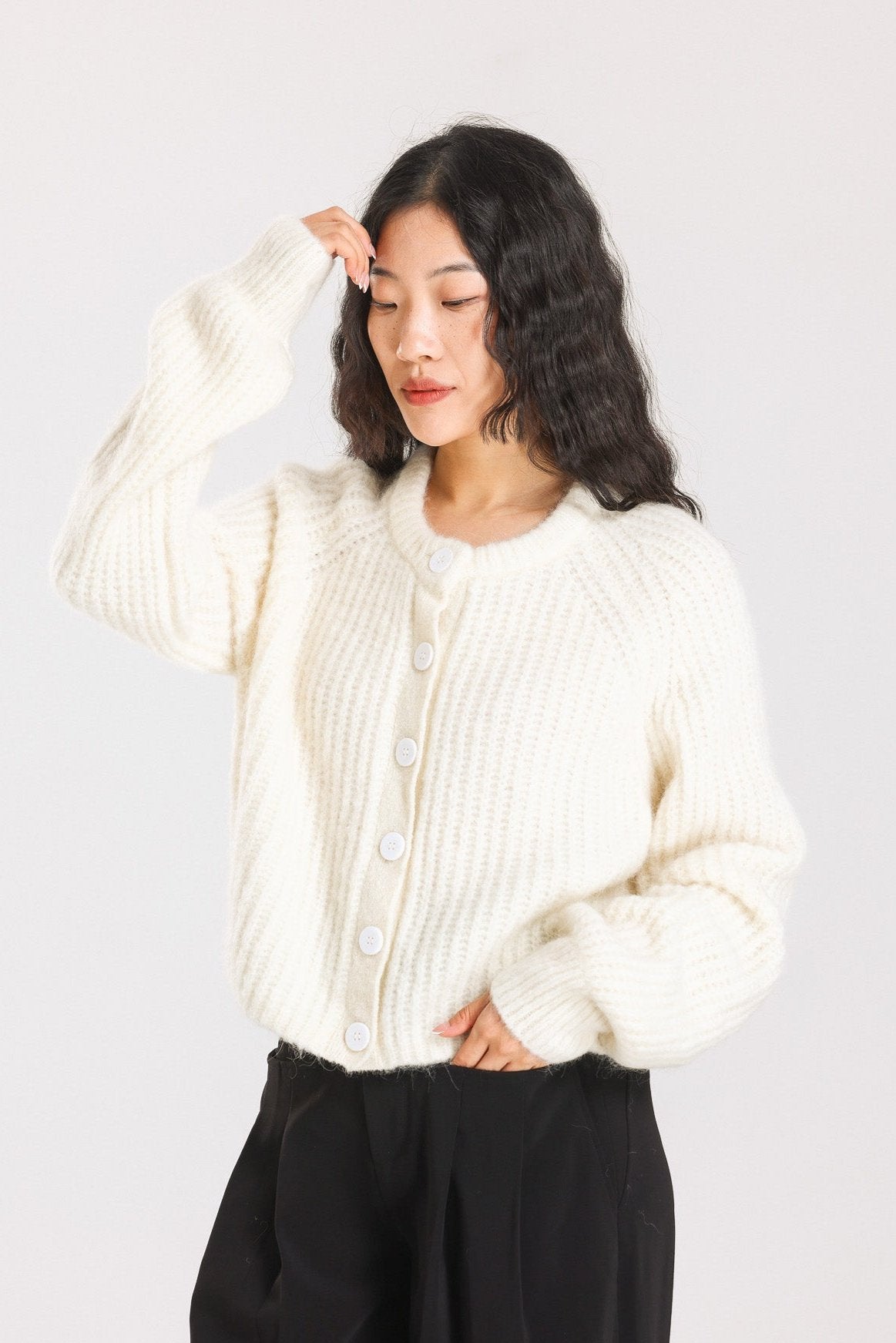Janet Ribbed Alpaca wool Knit Cardigan - Cream