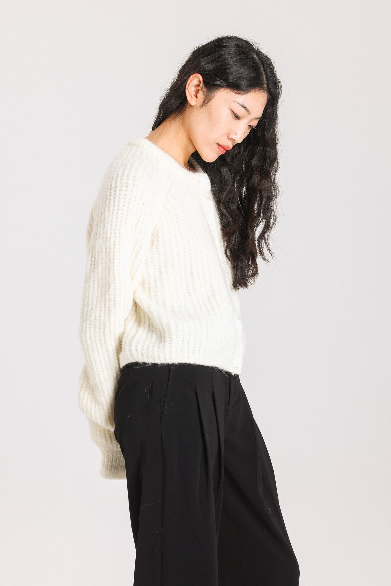 Janet Ribbed Alpaca wool Knit Cardigan - Cream