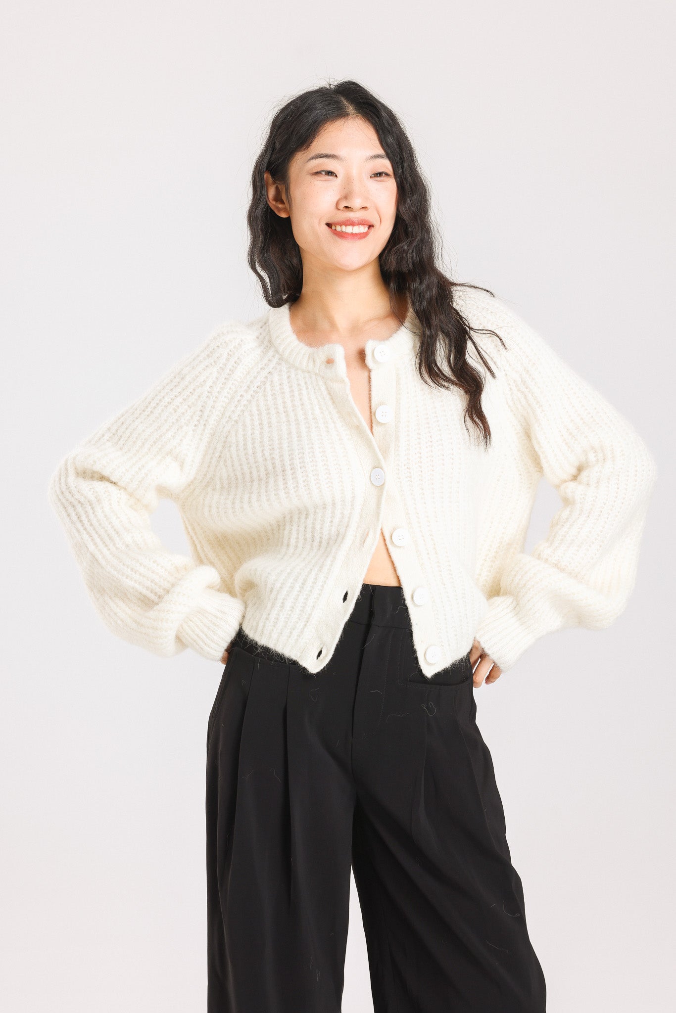 Janet Ribbed Alpaca wool Knit Cardigan - Cream