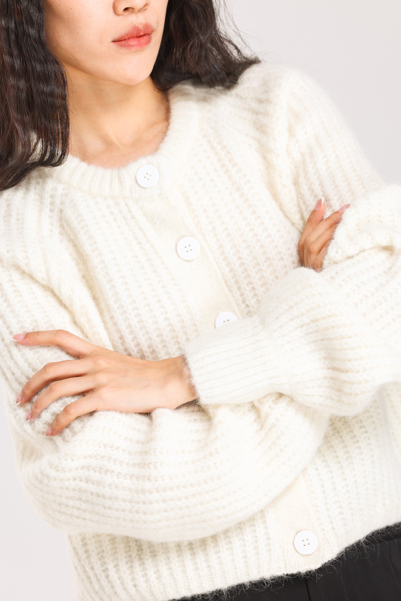 Janet Ribbed Alpaca wool Knit Cardigan - Cream