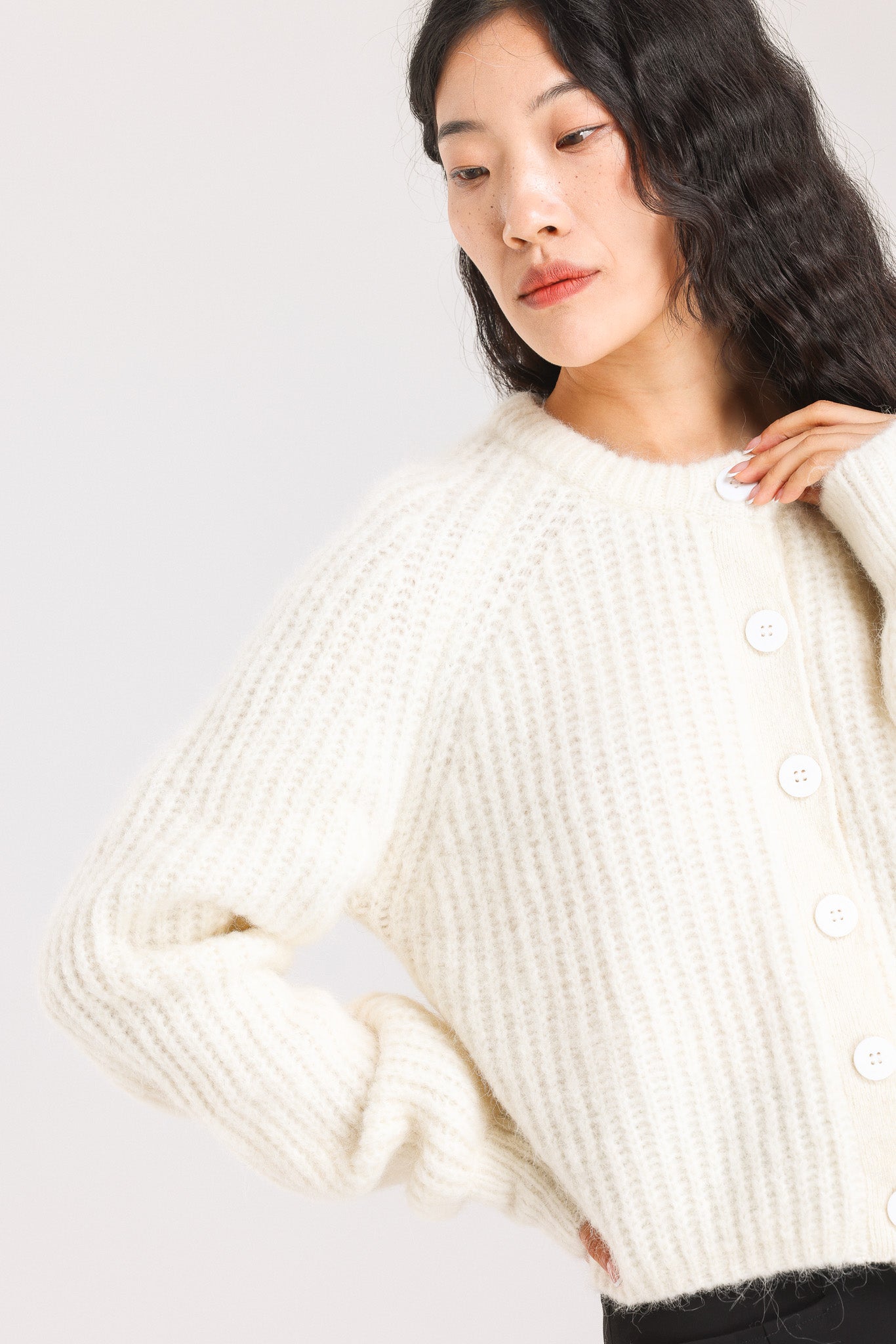Janet Ribbed Alpaca wool Knit Cardigan - Cream