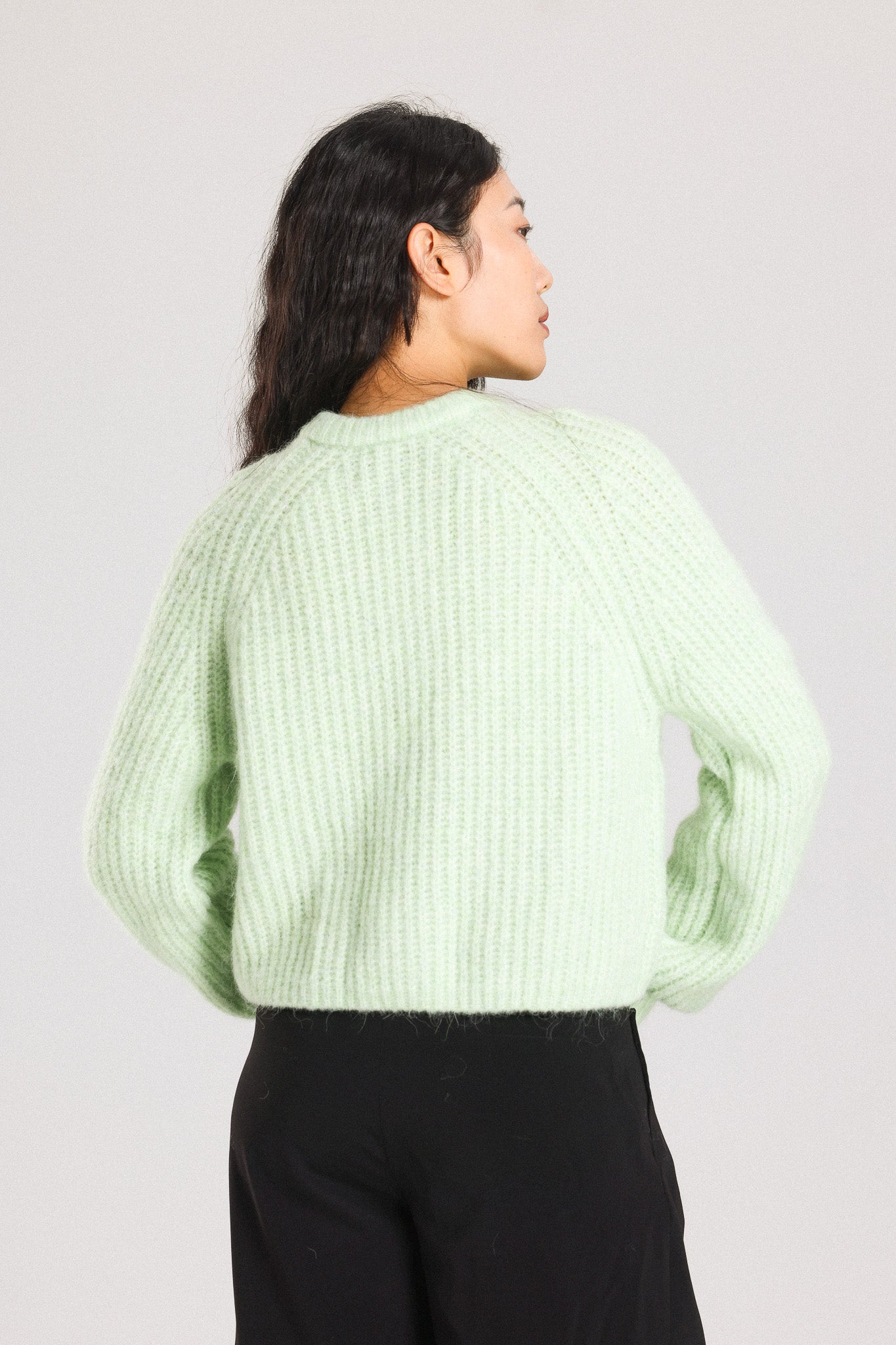 Janet Ribbed Alpaca wool Knit Cardigan - Lime