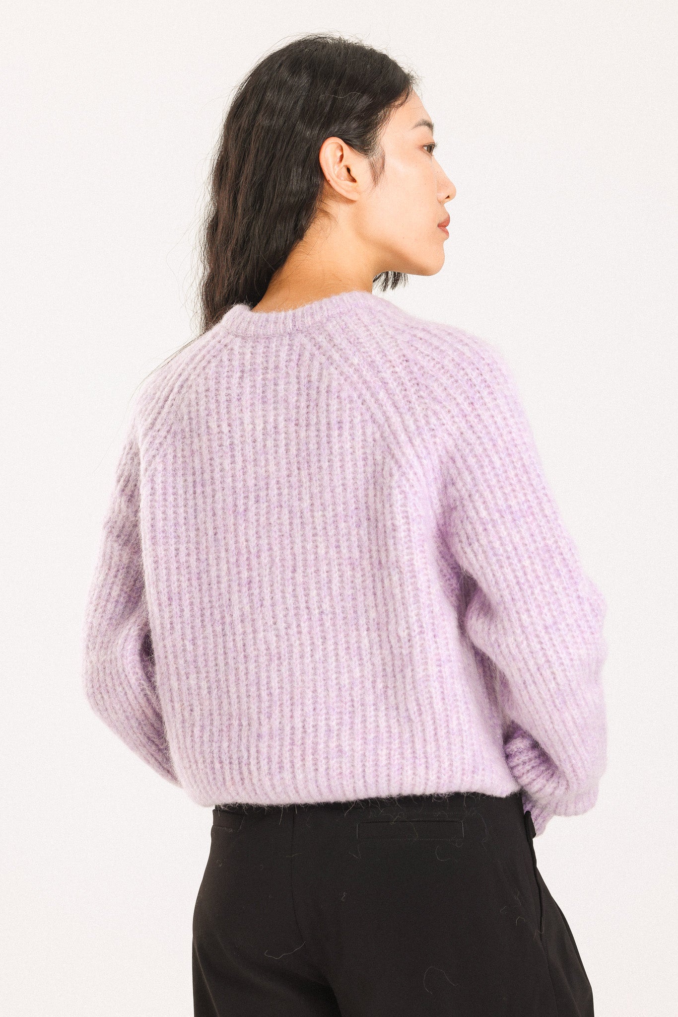 Janet Ribbed Alpaca wool Knit Cardigan - Purple