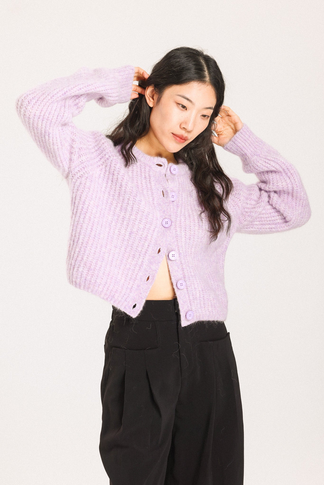 Janet Ribbed Alpaca wool Knit Cardigan - Purple