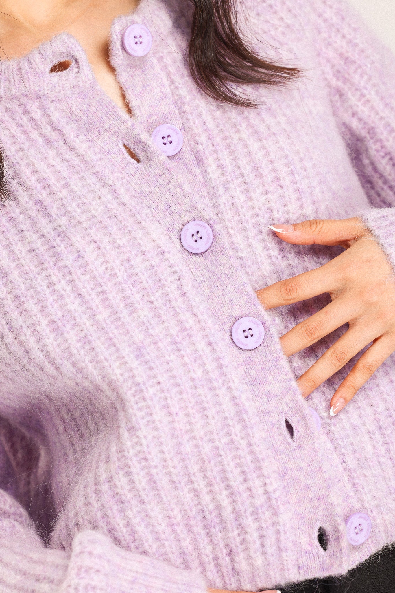 Janet Ribbed Alpaca wool Knit Cardigan - Purple