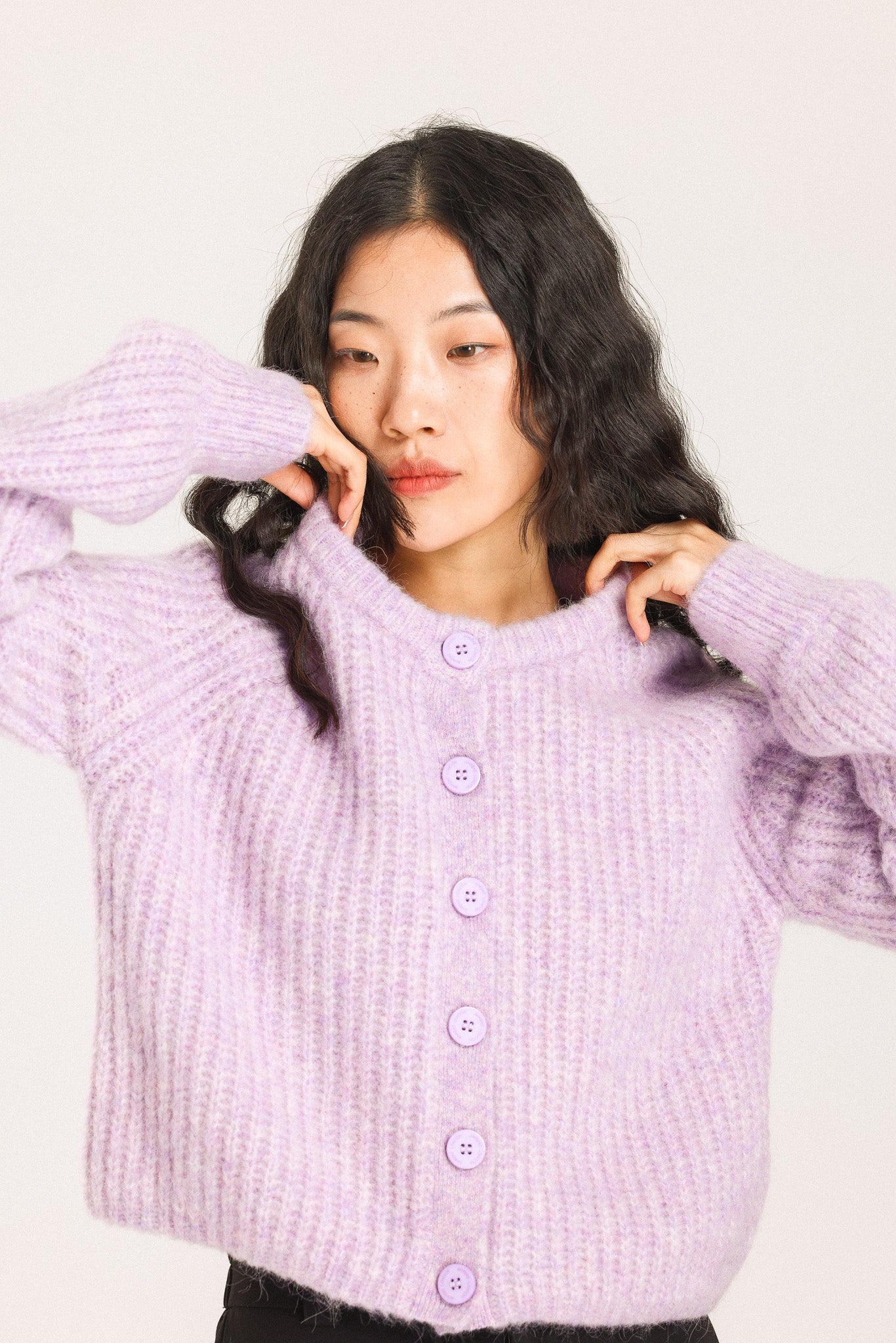 Janet Ribbed Alpaca wool Knit Cardigan - Purple