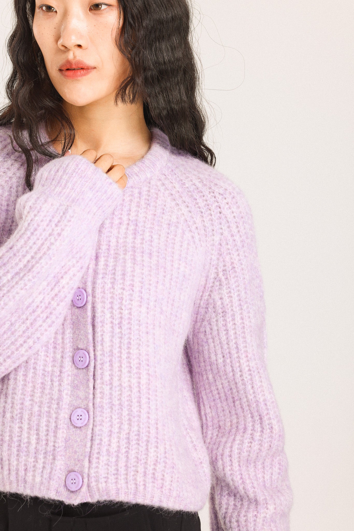 Janet Ribbed Alpaca wool Knit Cardigan - Purple