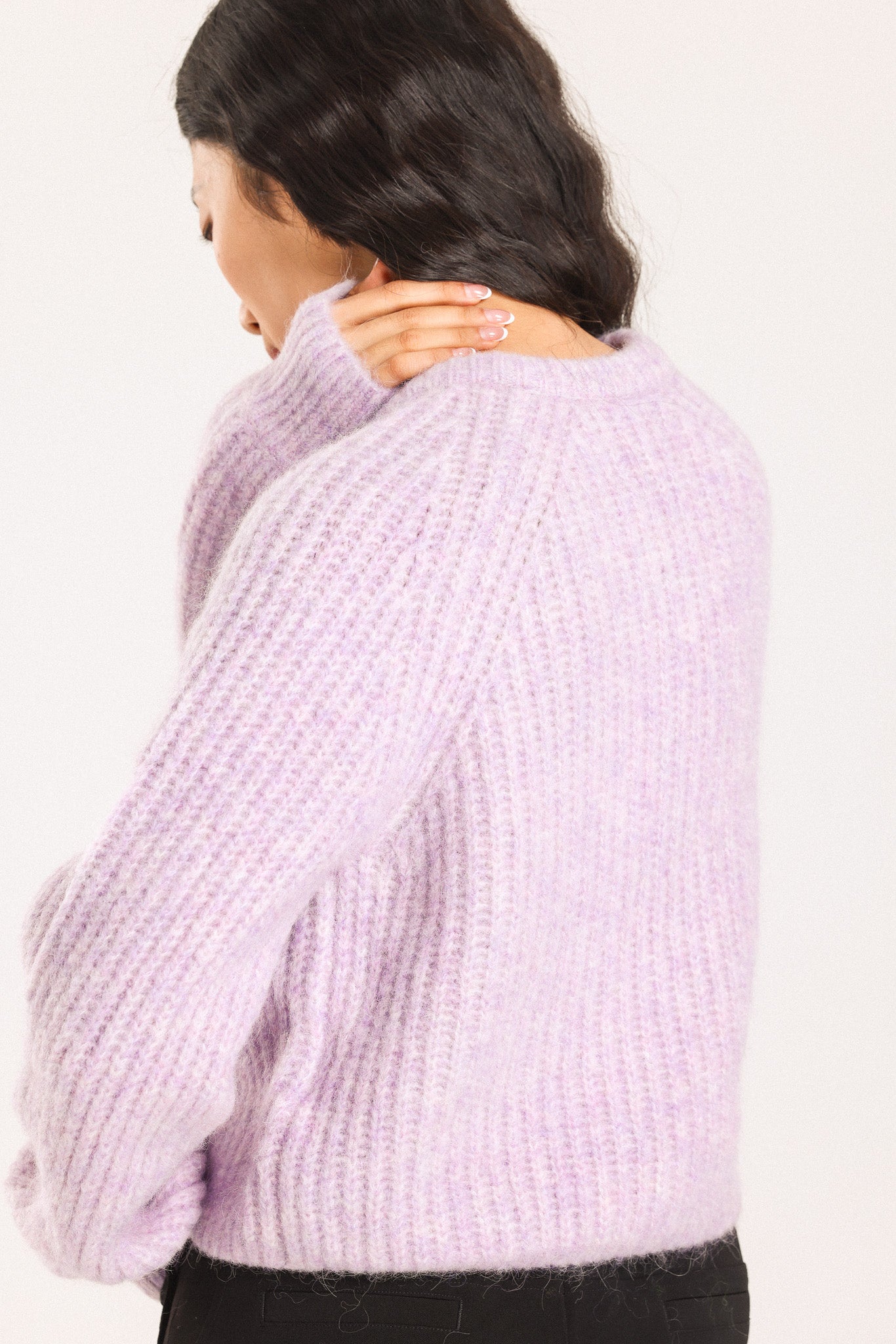 Janet Ribbed Alpaca wool Knit Cardigan - Purple