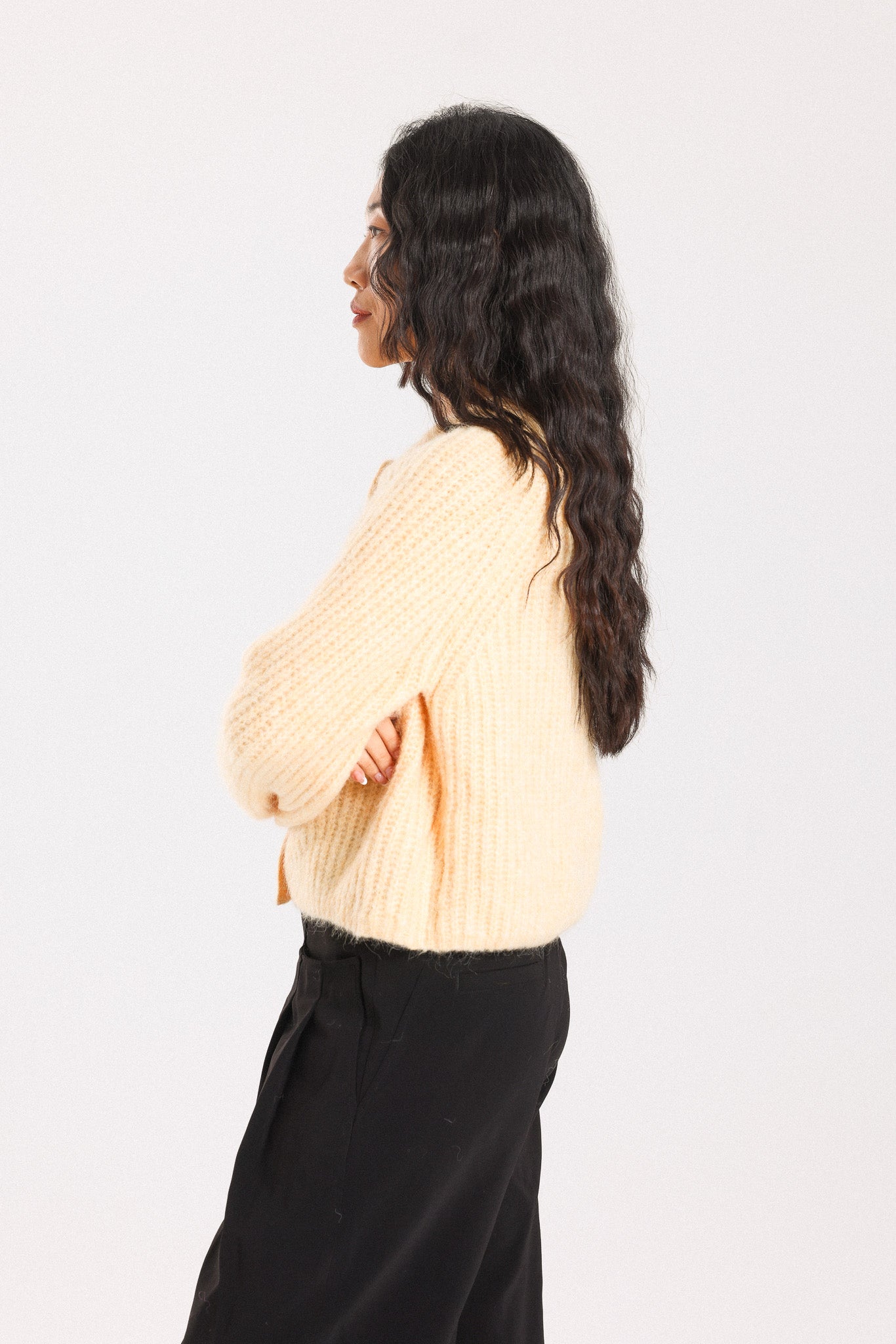 Janet Ribbed Alpaca wool Knit Cardigan - Yellow