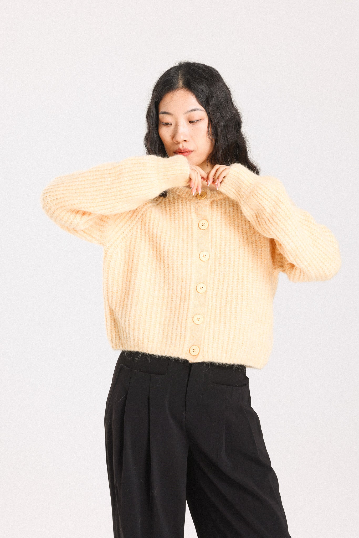 Janet Ribbed Alpaca wool Knit Cardigan - Yellow