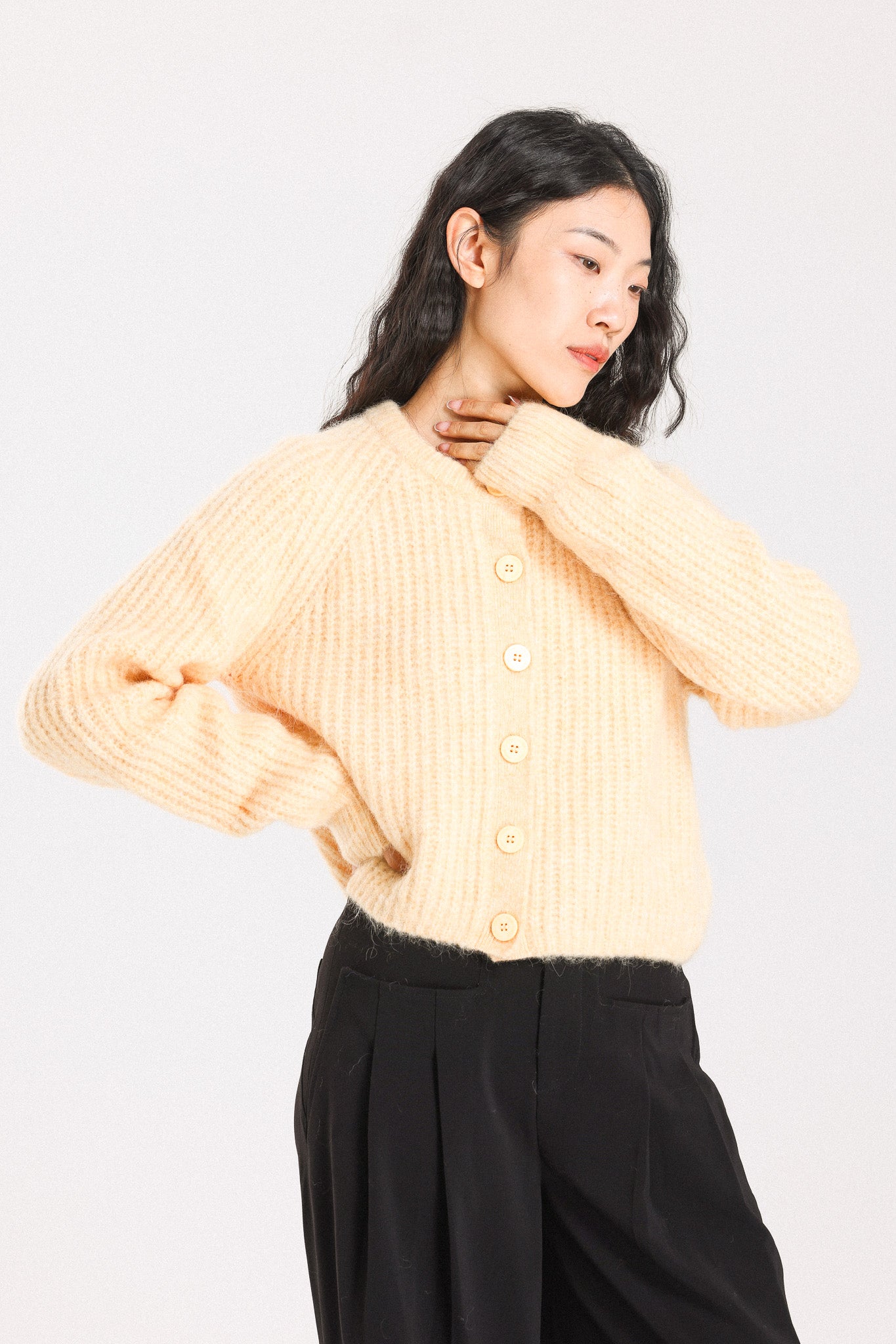 Janet Ribbed Alpaca wool Knit Cardigan - Yellow