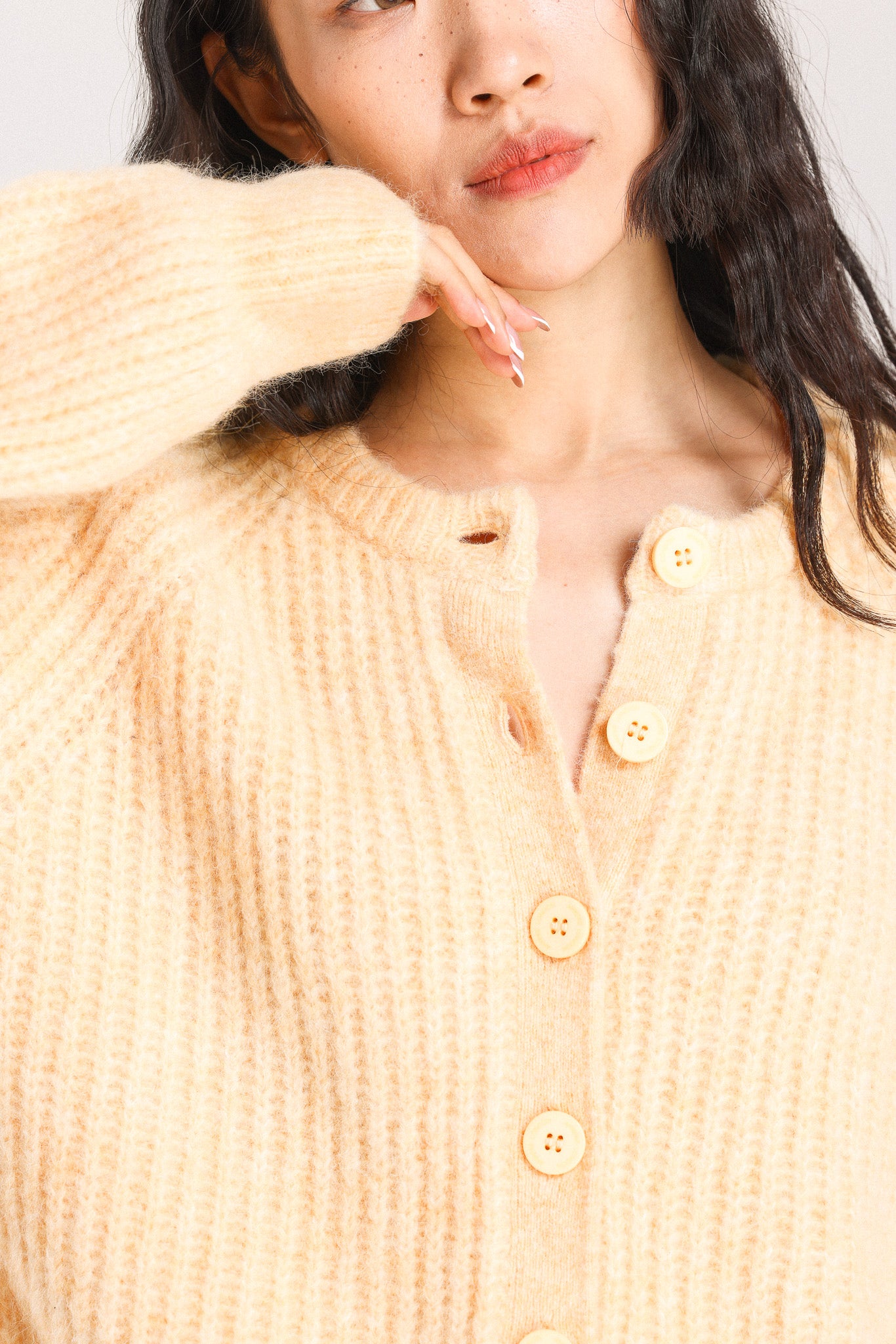 Janet Ribbed Alpaca wool Knit Cardigan - Yellow
