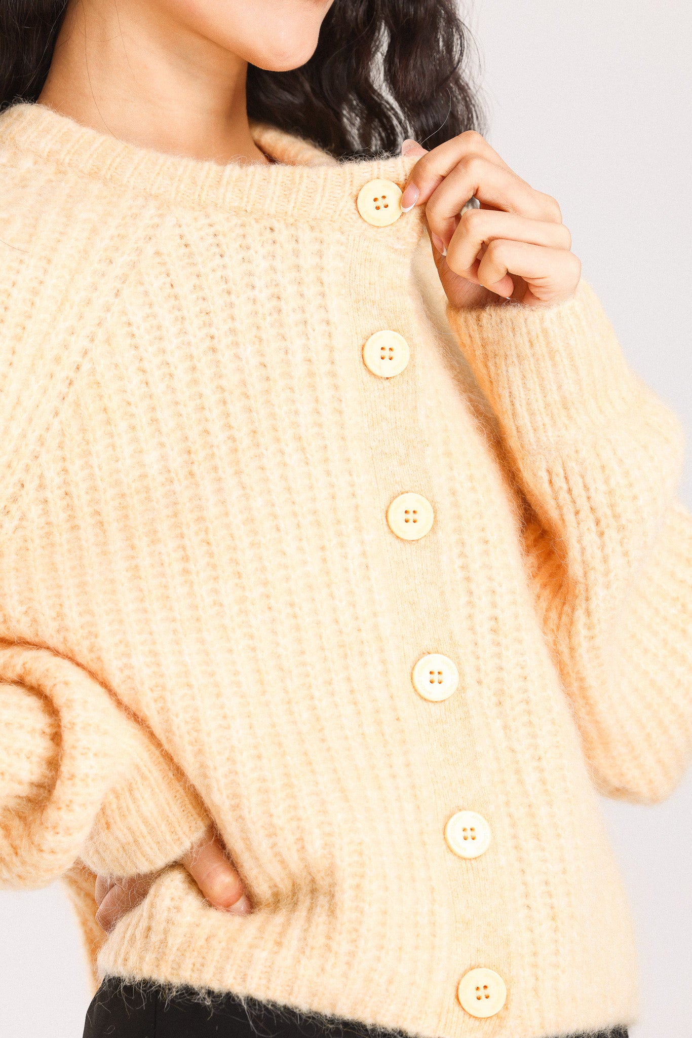 Janet Ribbed Alpaca wool Knit Cardigan - Yellow