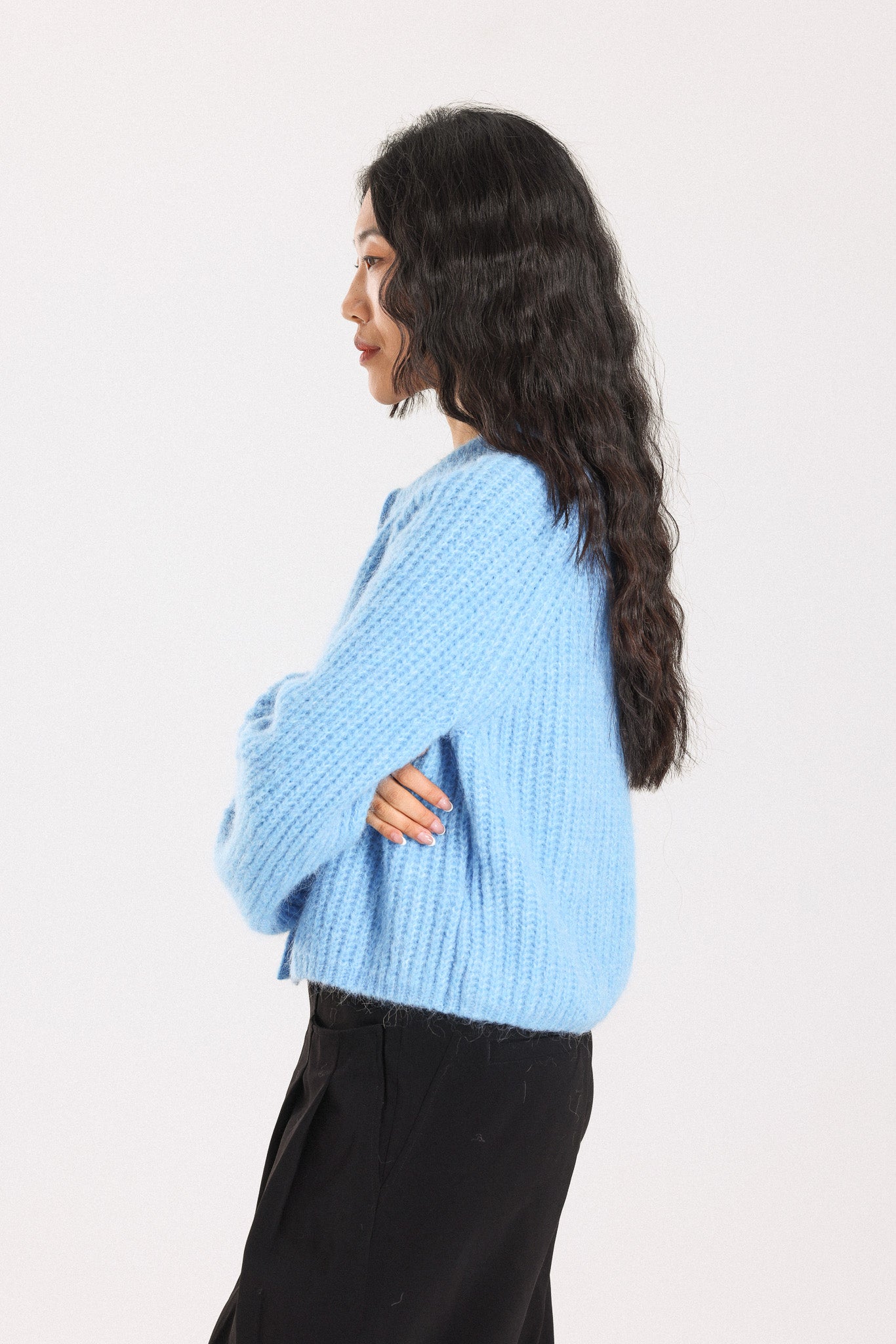 Janet Ribbed Alpaca wool Knit Cardigan - Sky
