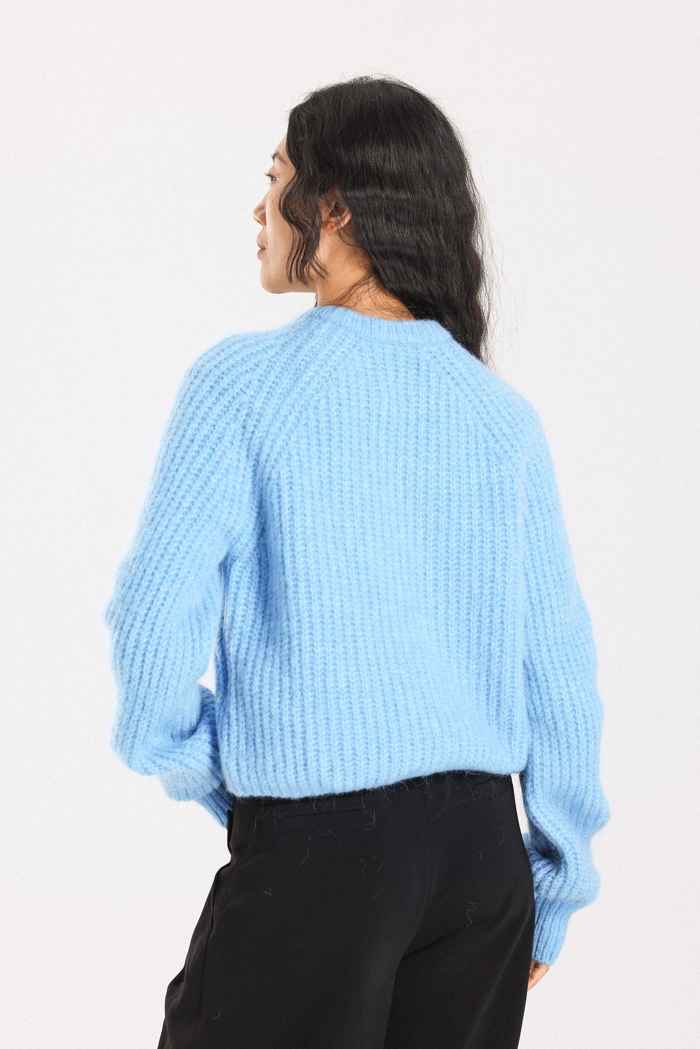Janet Ribbed Alpaca wool Knit Cardigan - Sky
