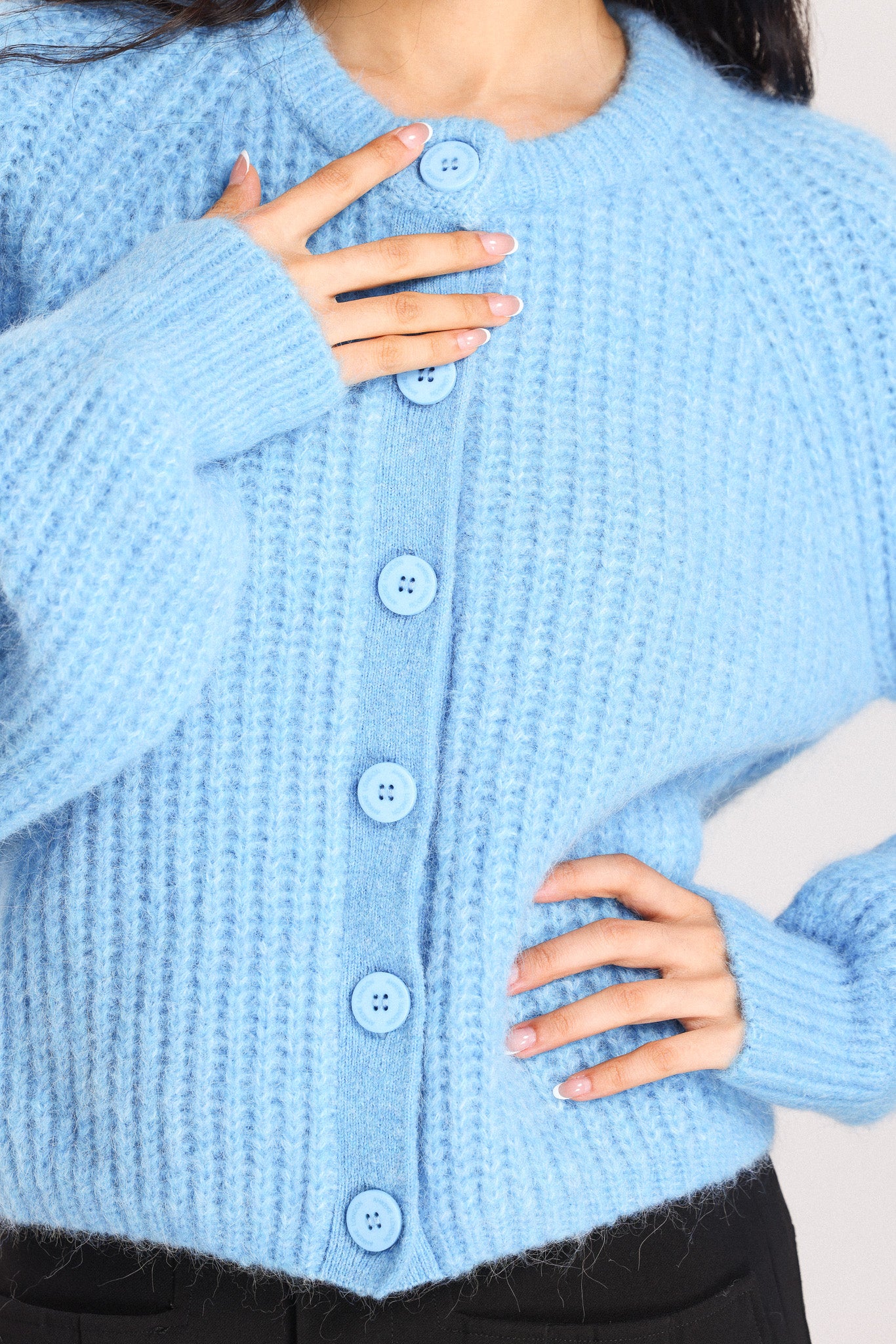 Janet Ribbed Alpaca wool Knit Cardigan - Sky