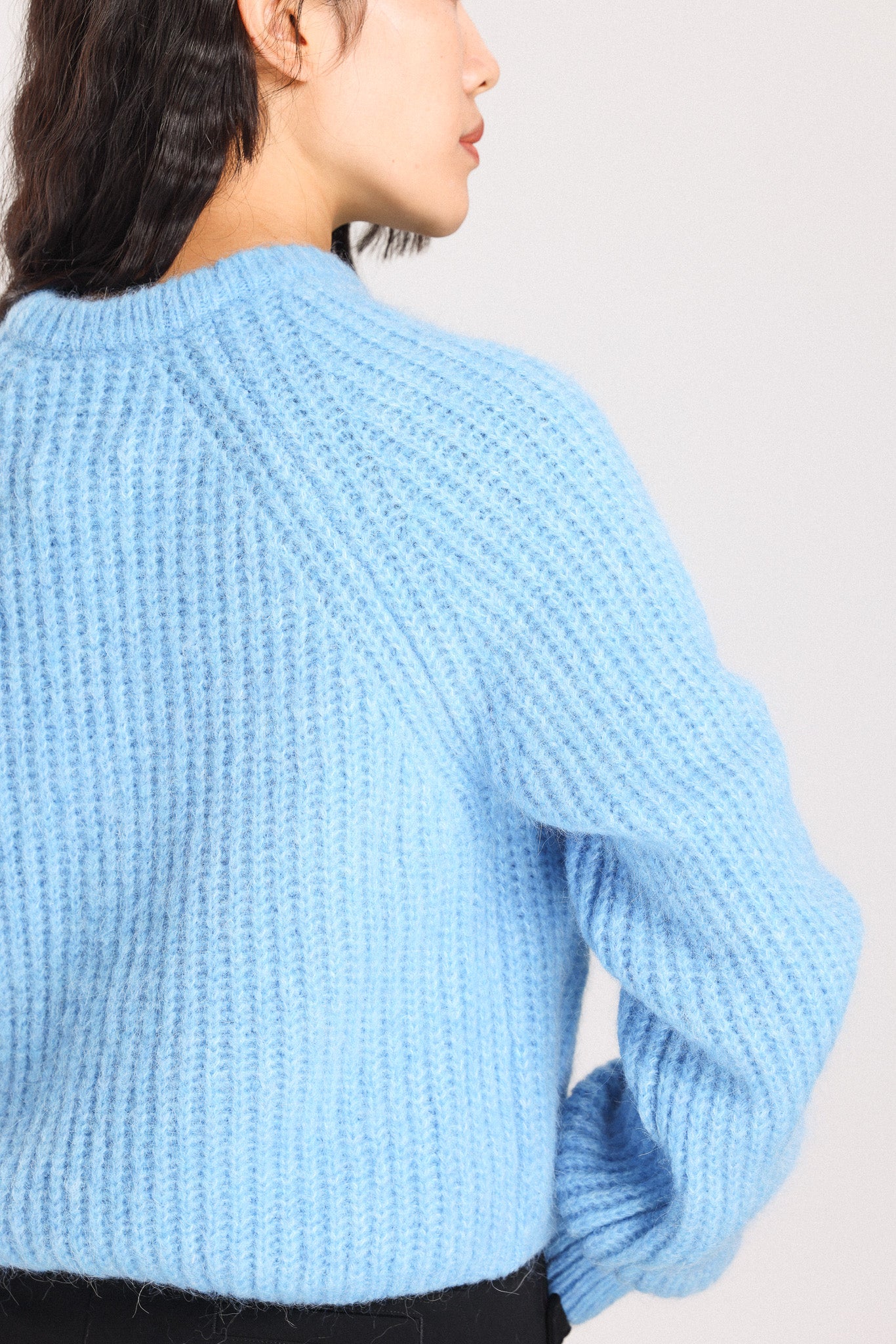 Janet Ribbed Alpaca wool Knit Cardigan - Sky