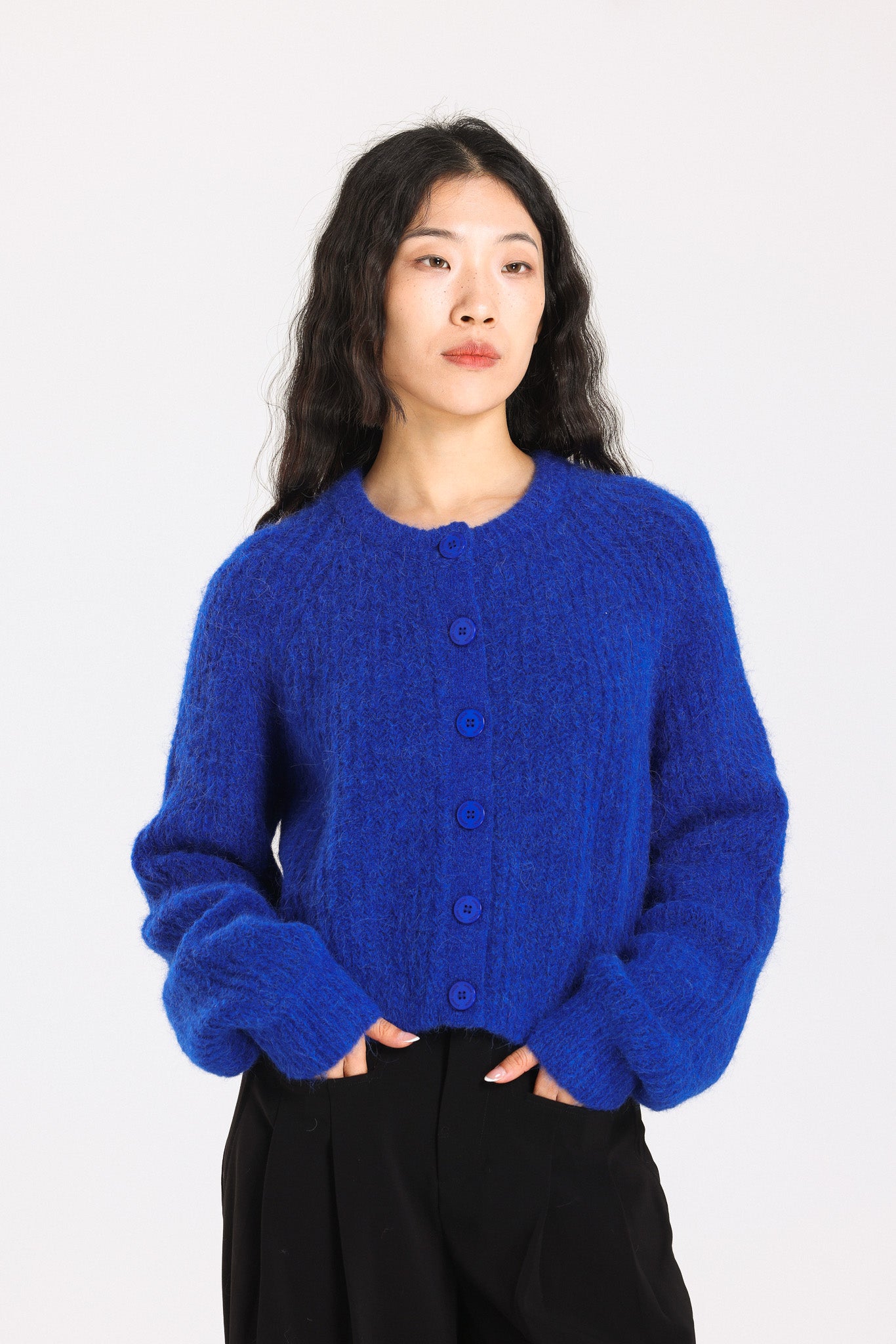 Janet Ribbed Alpaca wool Knit Cardigan - Royal Blue