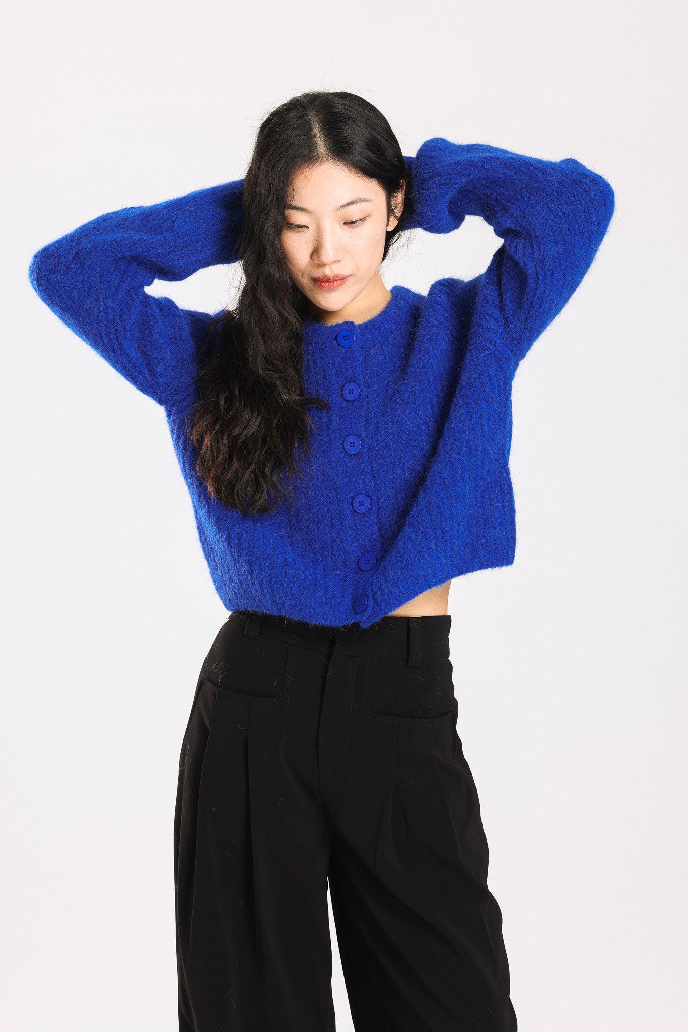 Janet Ribbed Alpaca wool Knit Cardigan - Royal Blue