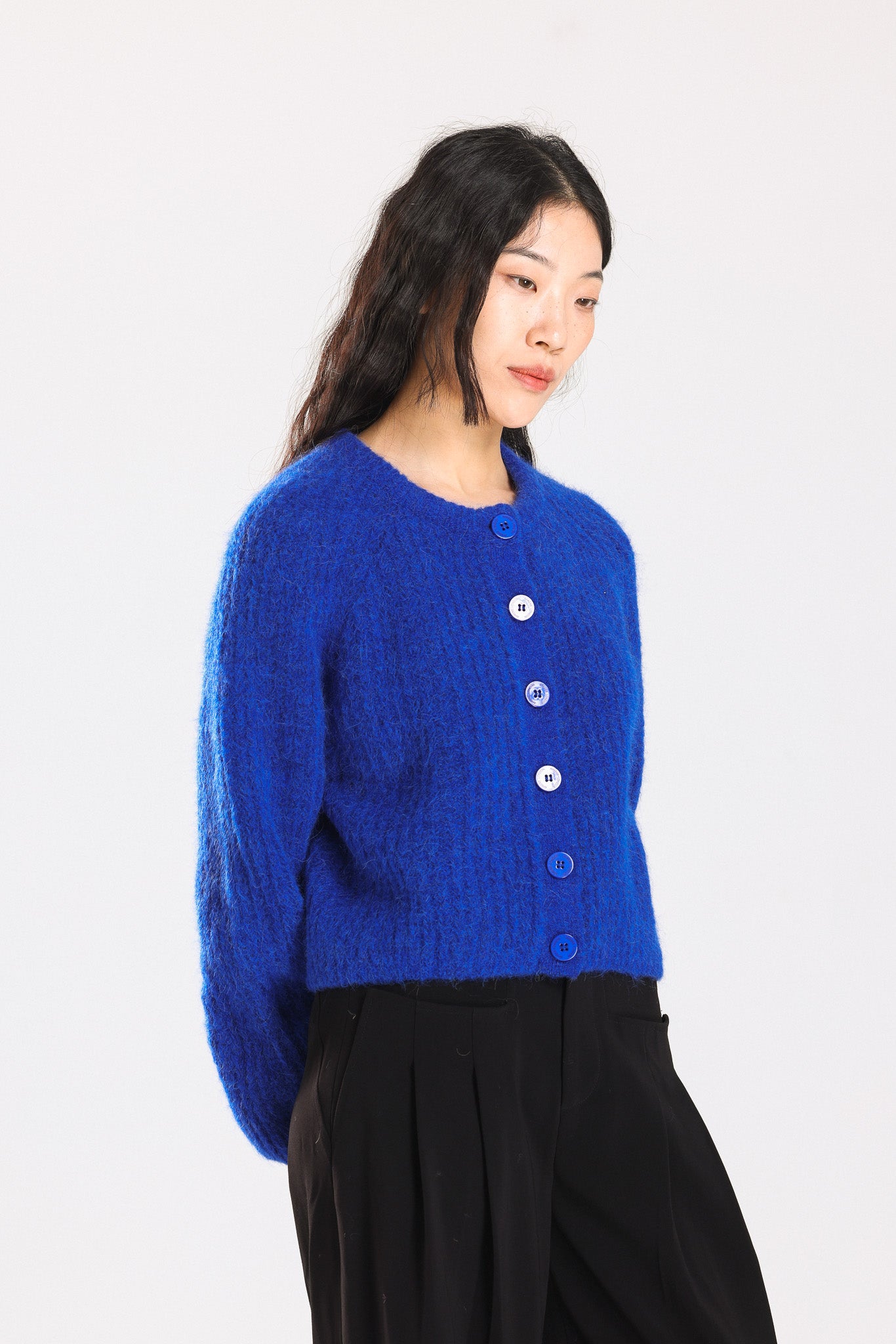 Janet Ribbed Alpaca wool Knit Cardigan - Royal Blue