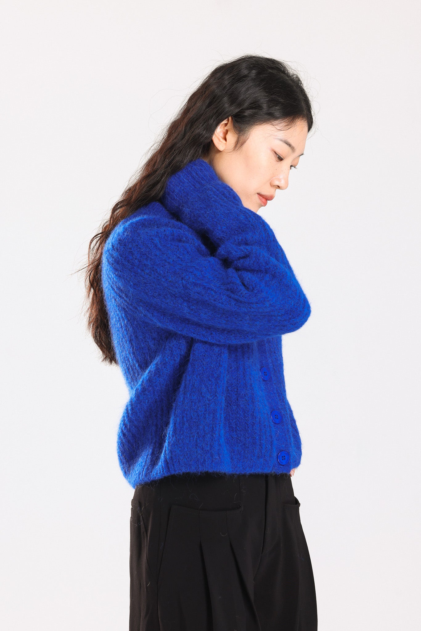 Janet Ribbed Alpaca wool Knit Cardigan - Royal Blue