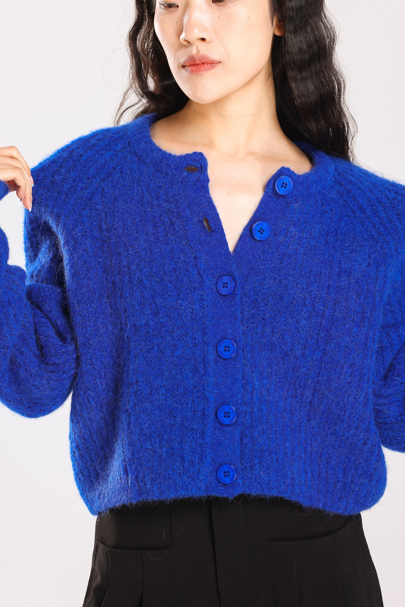 Janet Ribbed Alpaca wool Knit Cardigan - Royal Blue