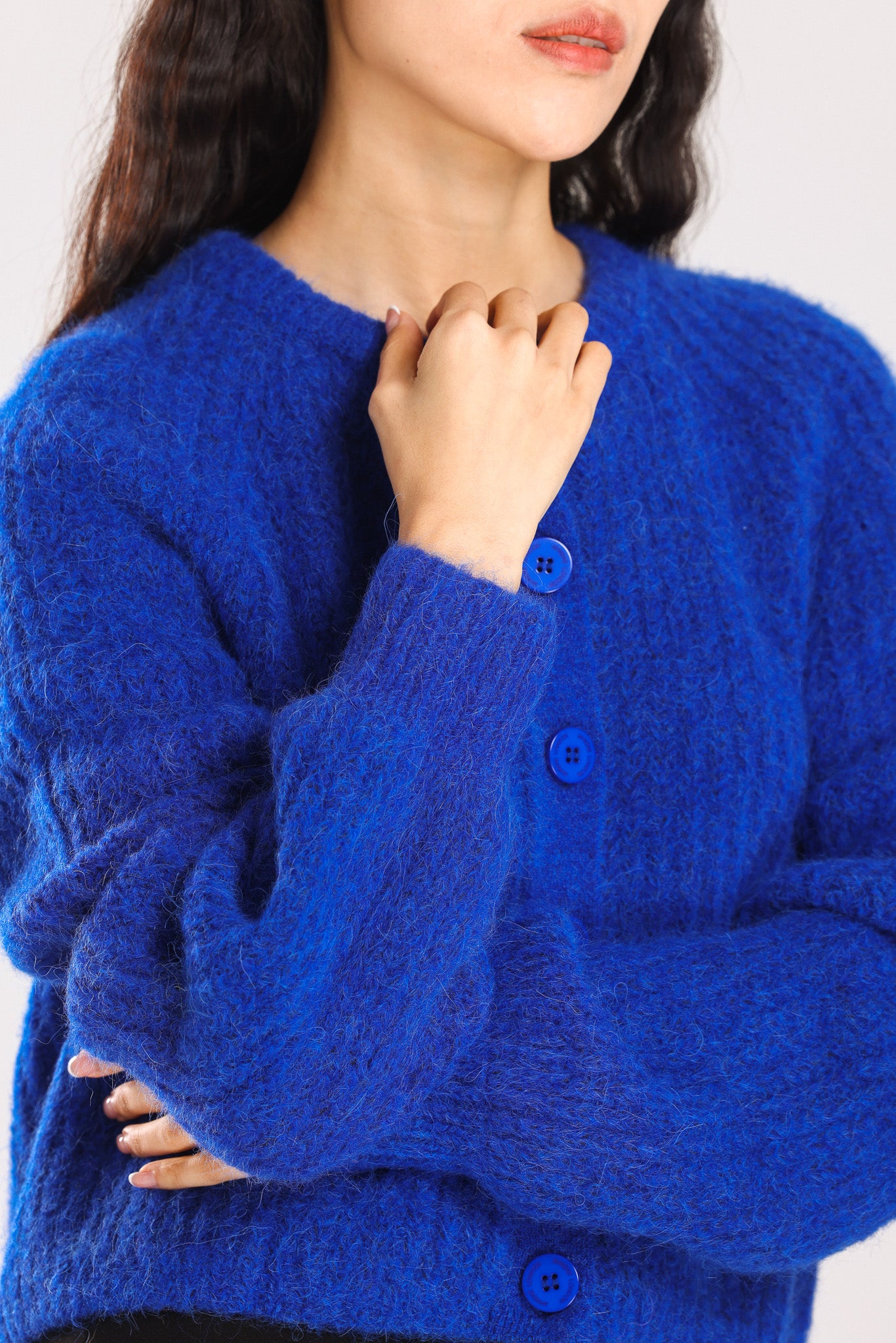 Janet Ribbed Alpaca wool Knit Cardigan - Royal Blue