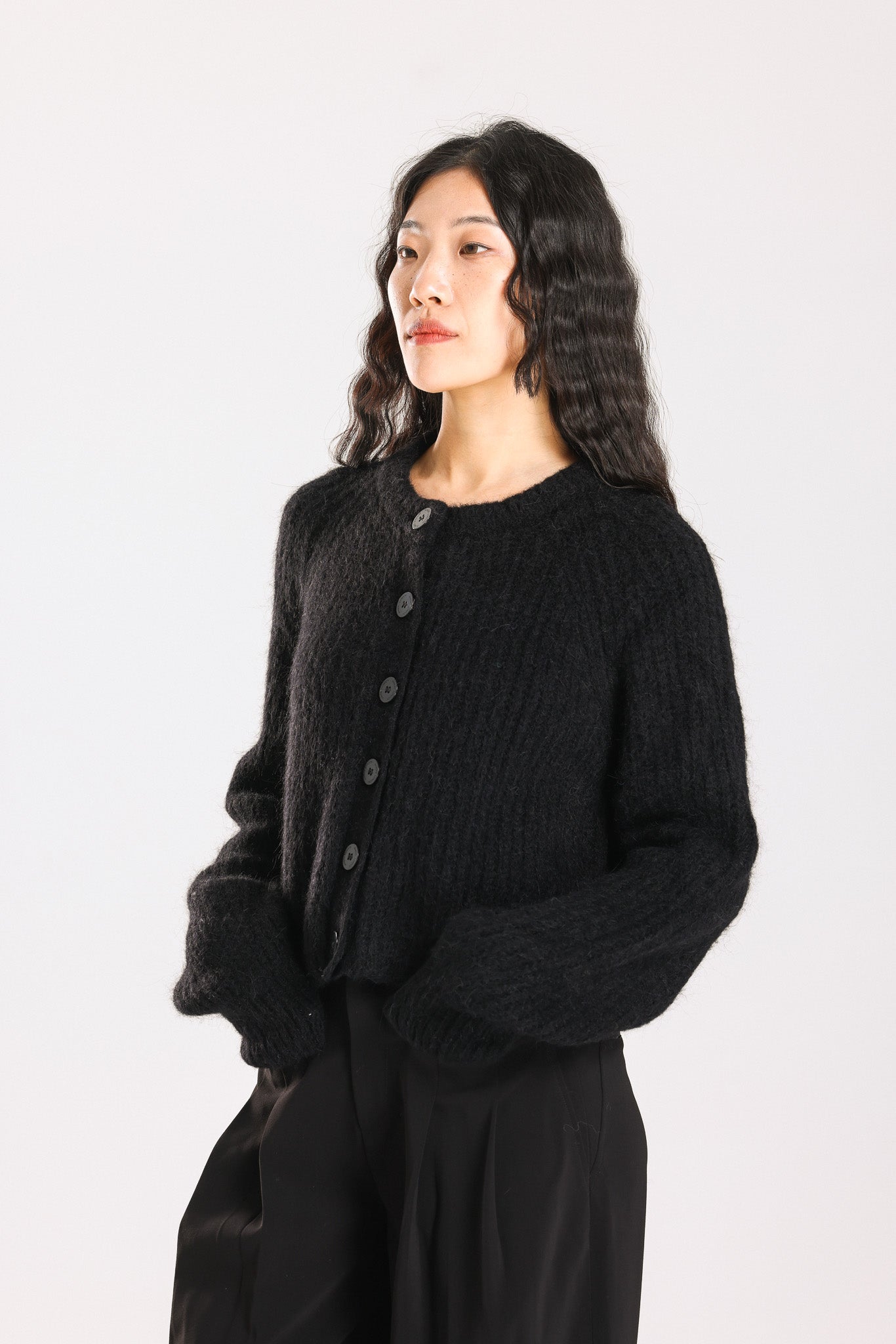 Janet Ribbed Alpaca wool Knit Cardigan - Black