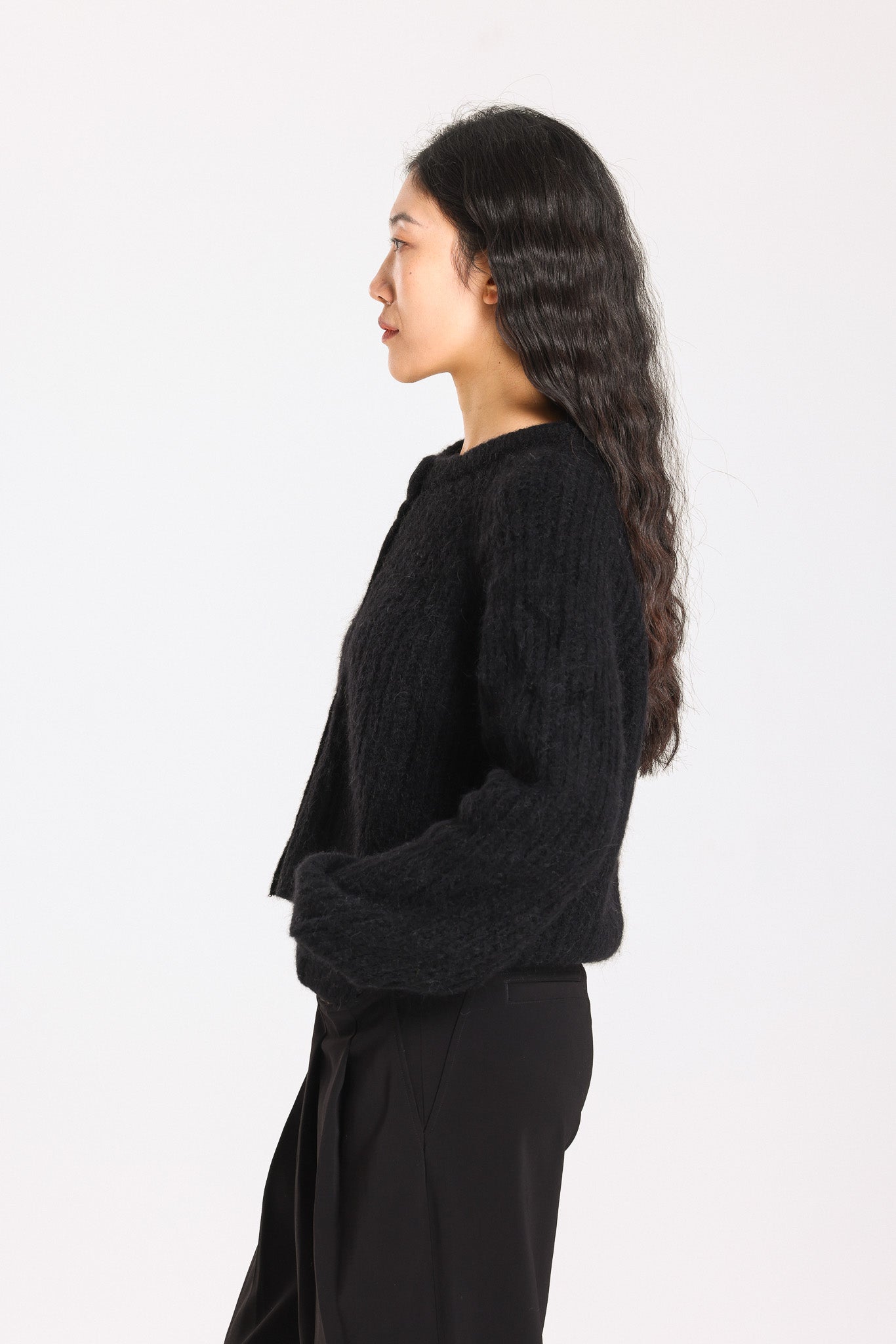 Janet Ribbed Alpaca wool Knit Cardigan - Black