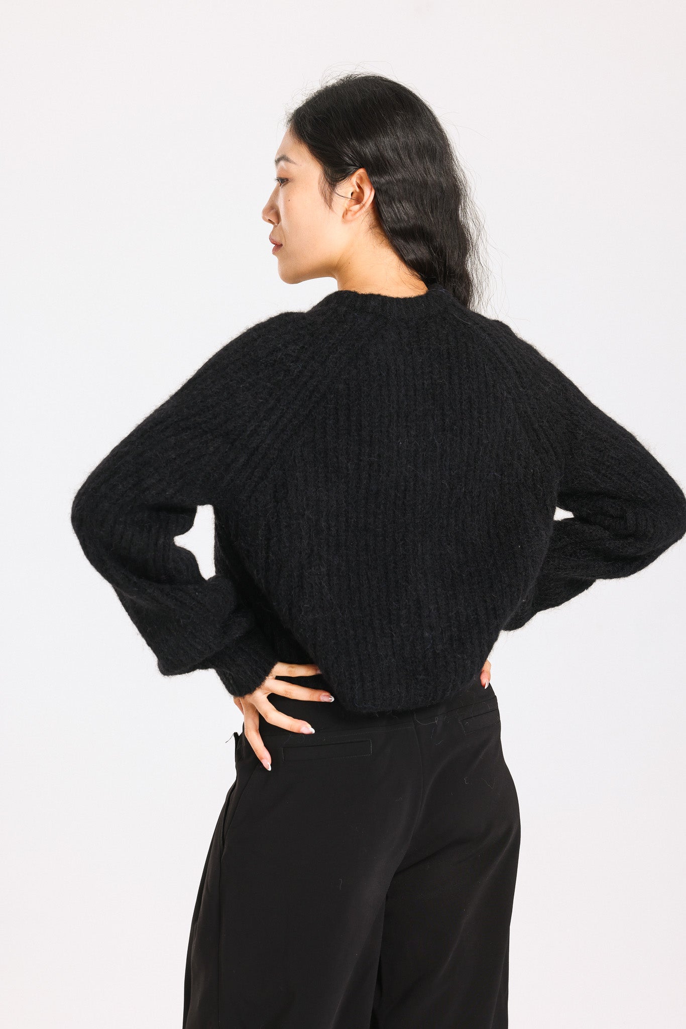 Janet Ribbed Alpaca wool Knit Cardigan - Black
