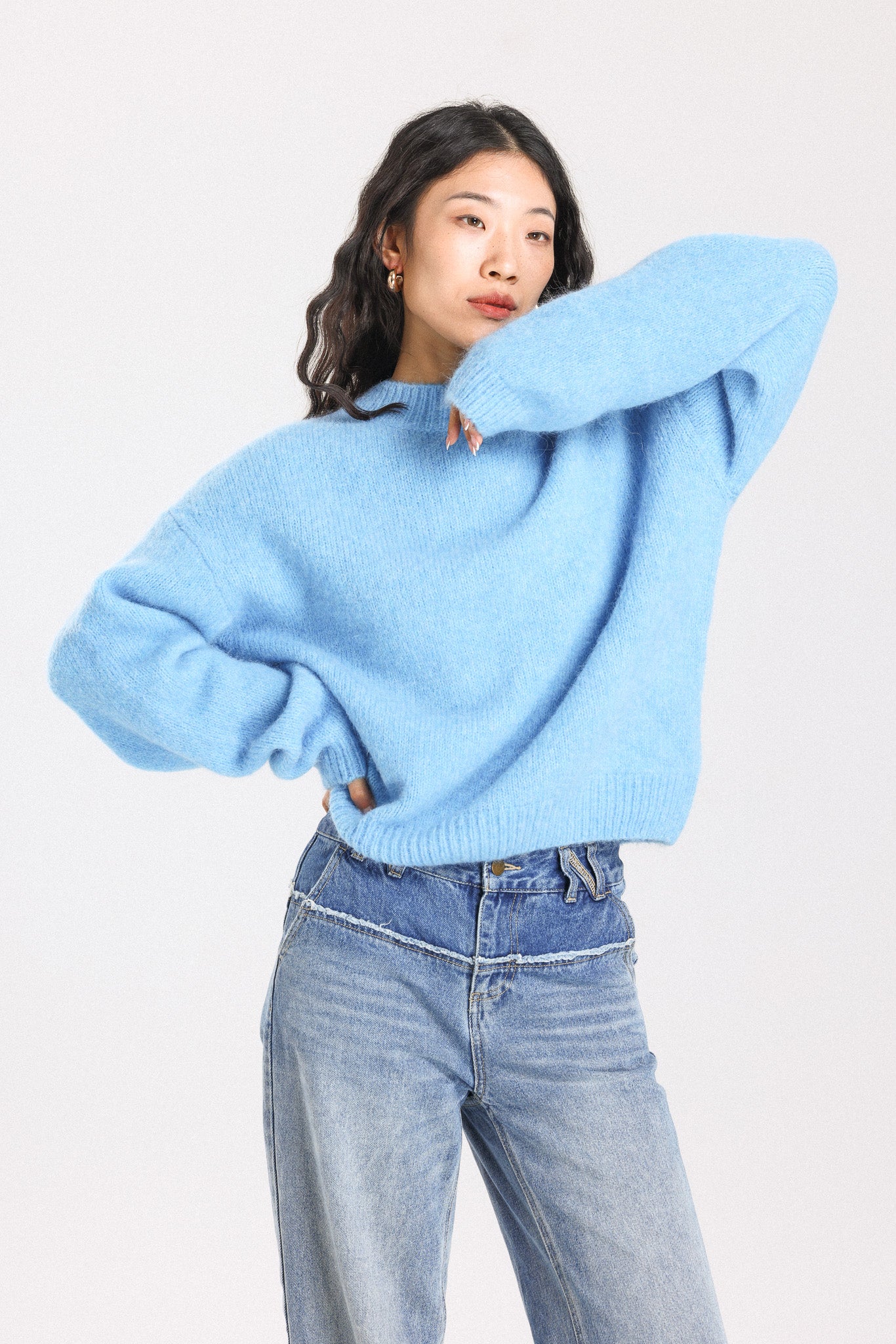 Lara Basic Alpaca wool Knit Jumper - Sky