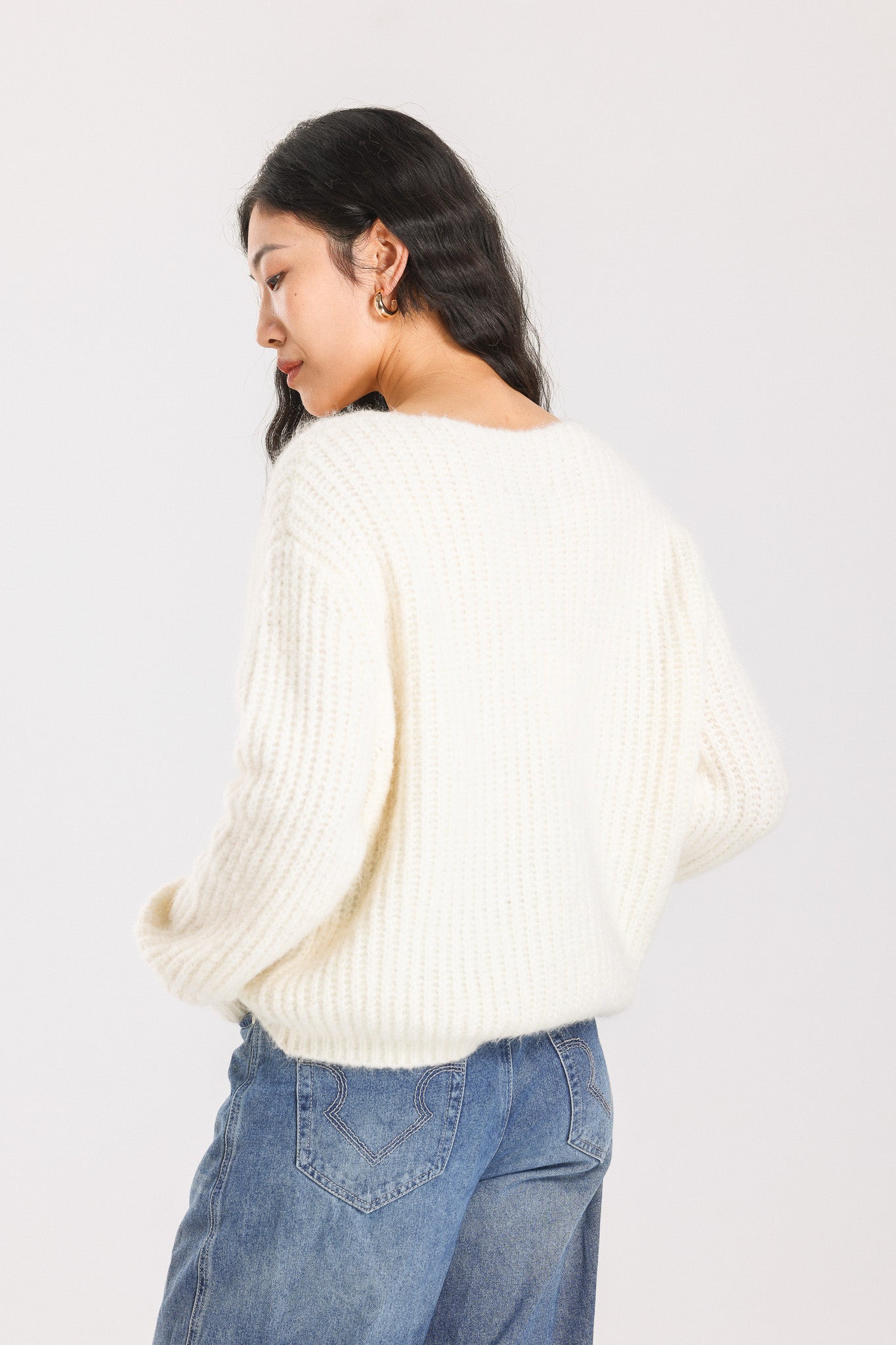 Immy V-neck Basic Alpaca wool Knit Jumper - White
