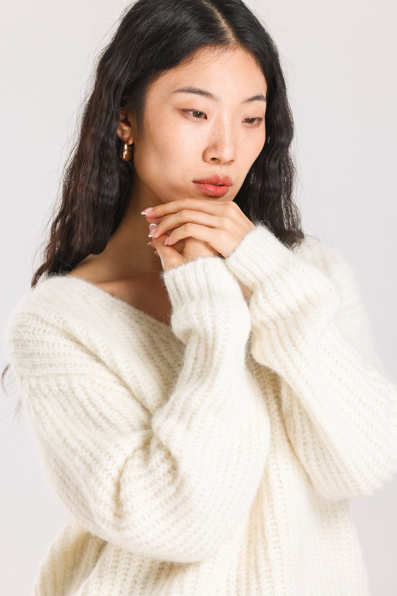 Immy V-neck Basic Alpaca wool Knit Jumper - White